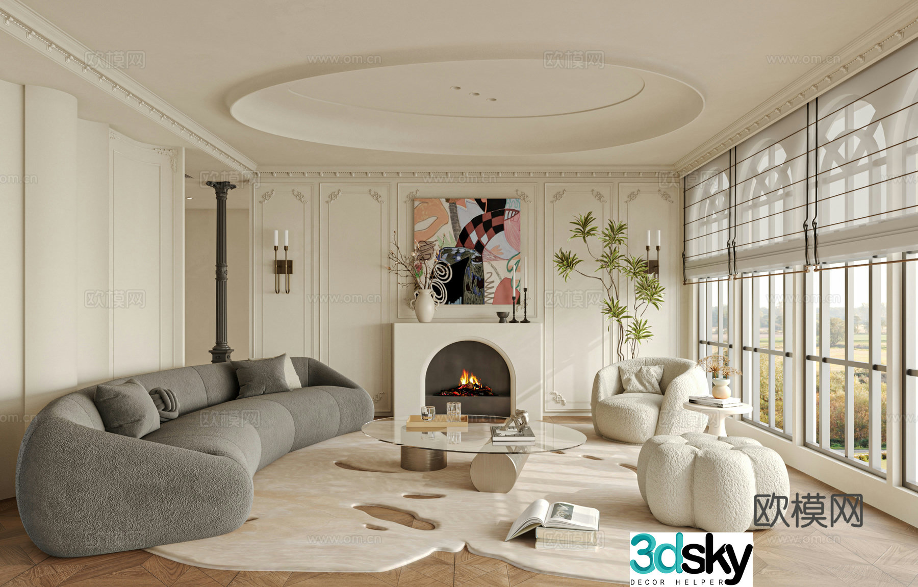French living room sofa single chair coffee table 3d model