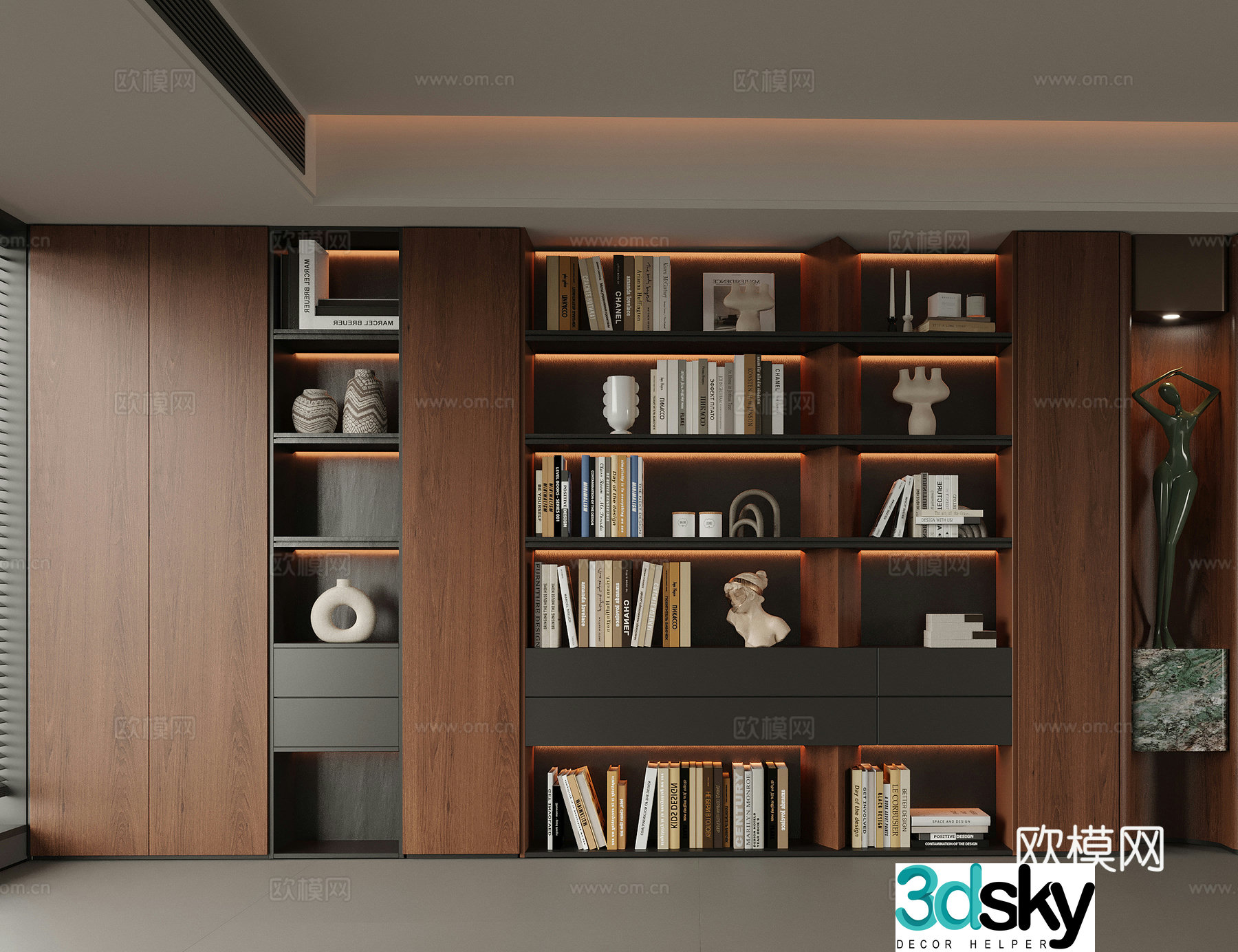Modern bookcase Book ornaments 3D model