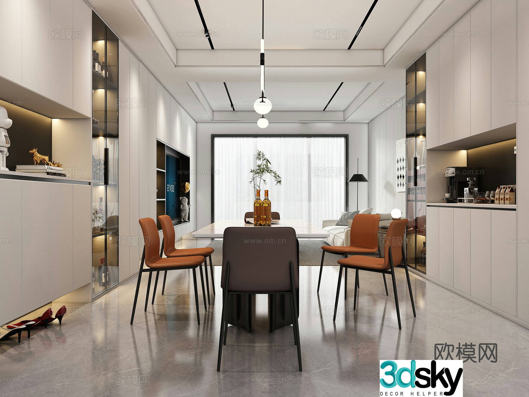 Modern living room dining room 3d model