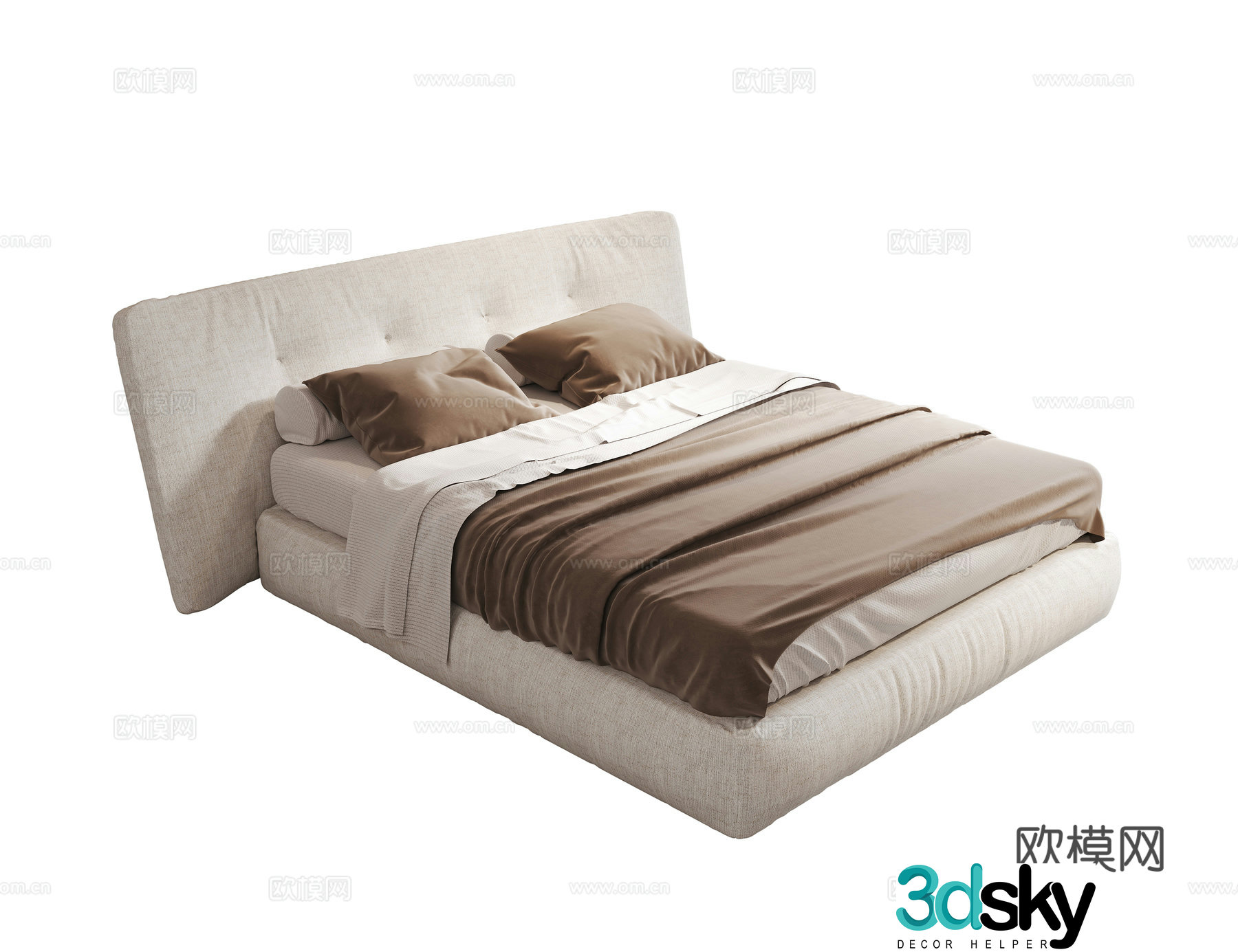 Modern double bed fabric double bed master bedroom bed 3d model