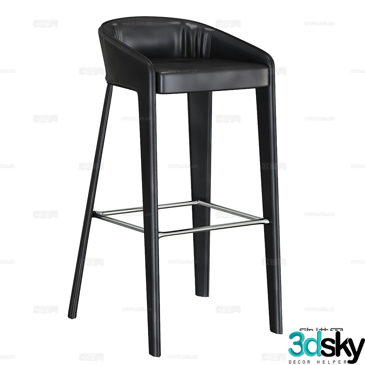 Modern Italian light luxury leather bar chair 3D model