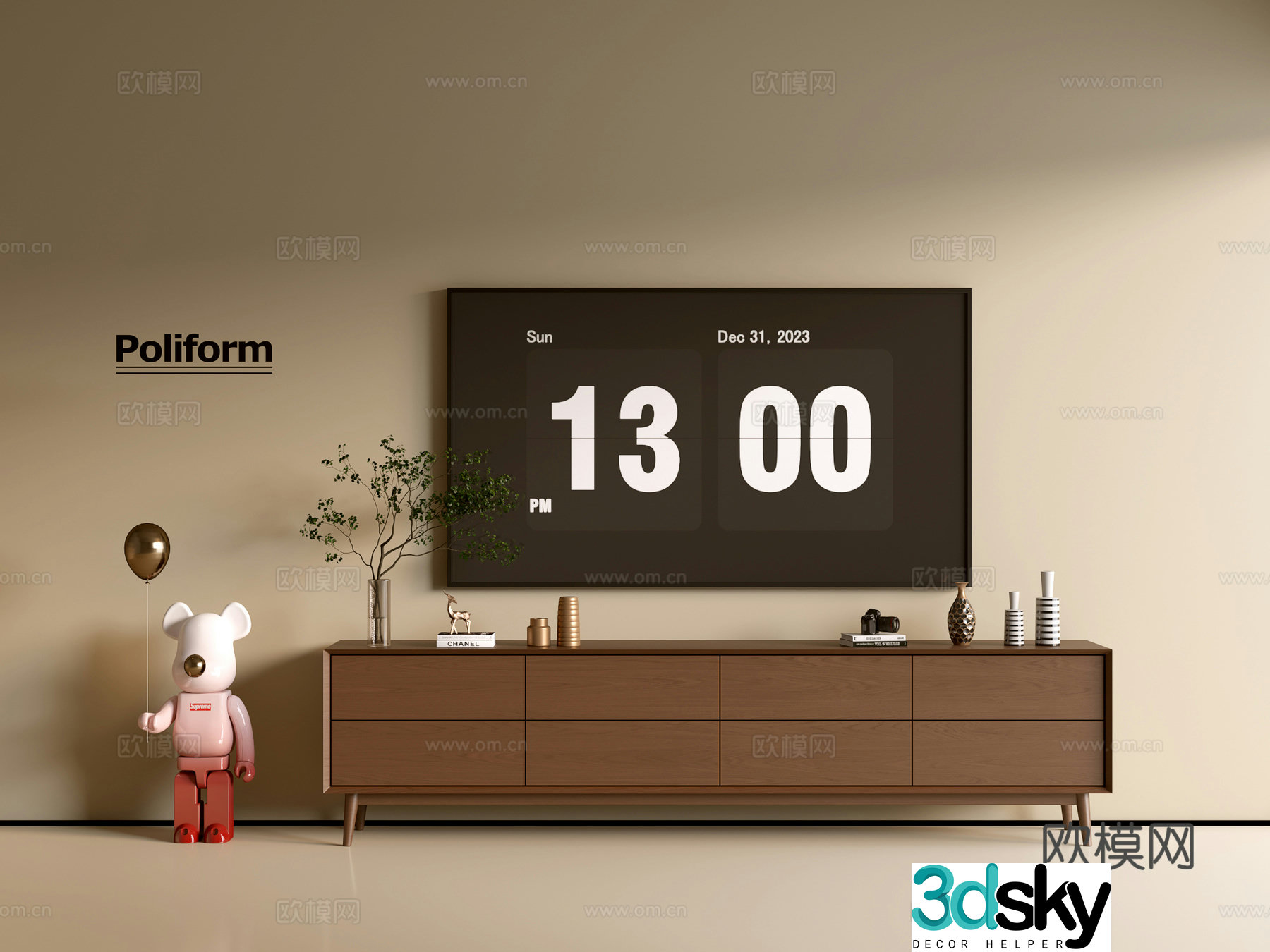Modern wood grain TV cabinet simple side cabinet chest of drawers low cabinet whole cabinet side cabinet balcony 3D model