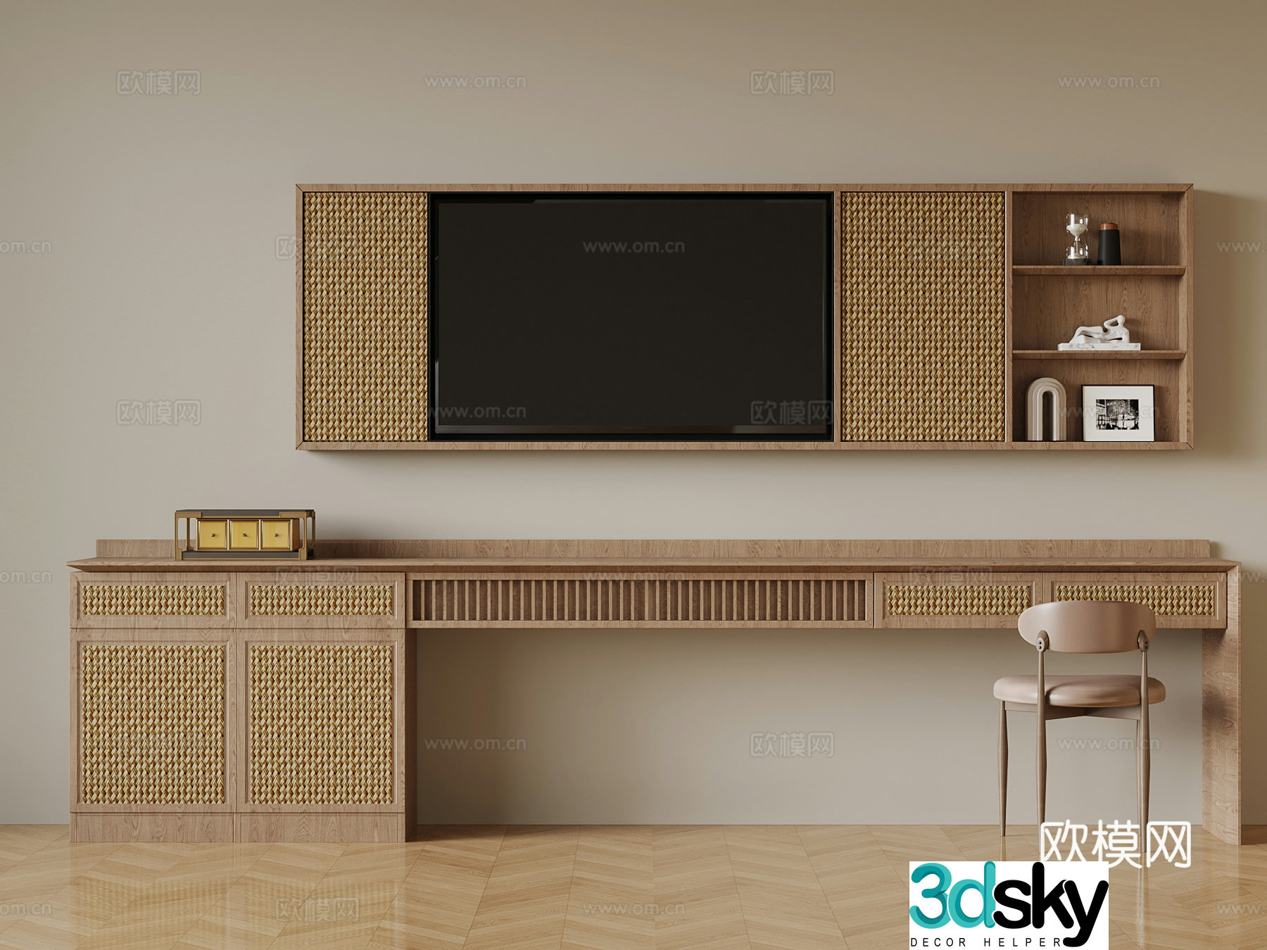 Jijifeng Hotel Room TV Background Desk 3D Model