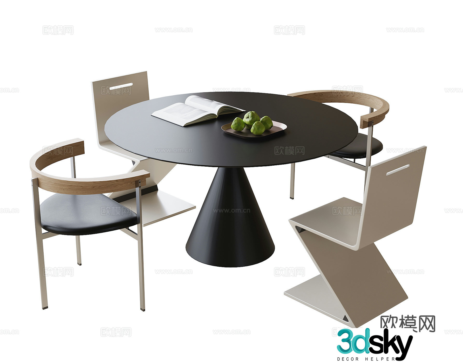 Modern round dining table and chair dining chair 3d model