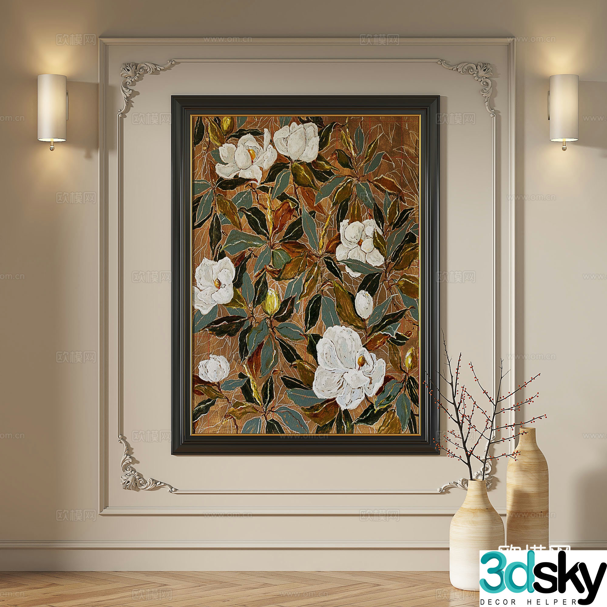 French medieval retro oil painting light luxury abstract modern European classical decorative painting 3d model