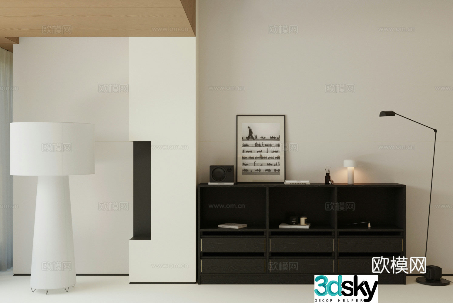 Modern medieval porch cabinet retro style decoration cabinet end view cabinet medieval floor lamp 3D model