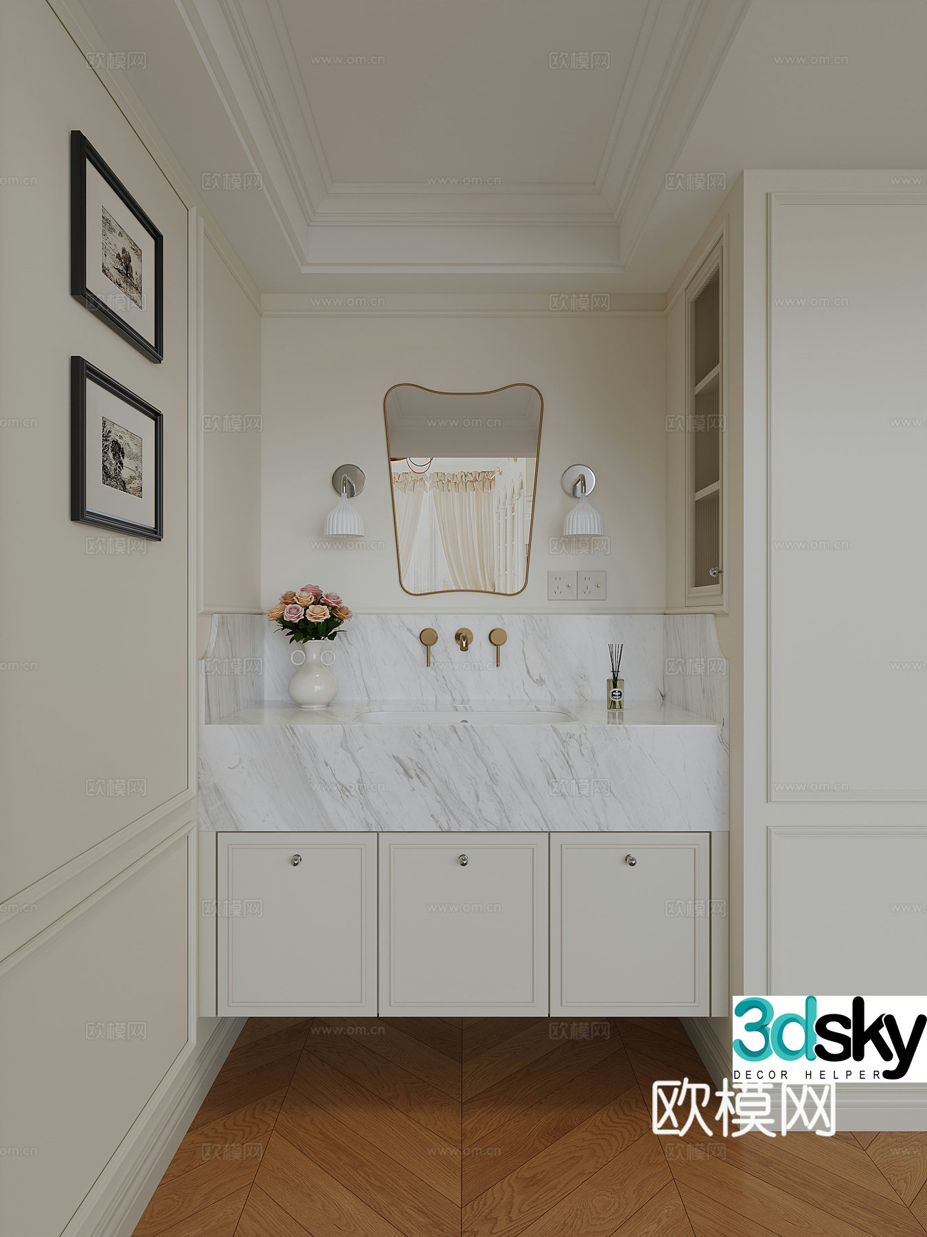 French American dry area bathroom 3D model