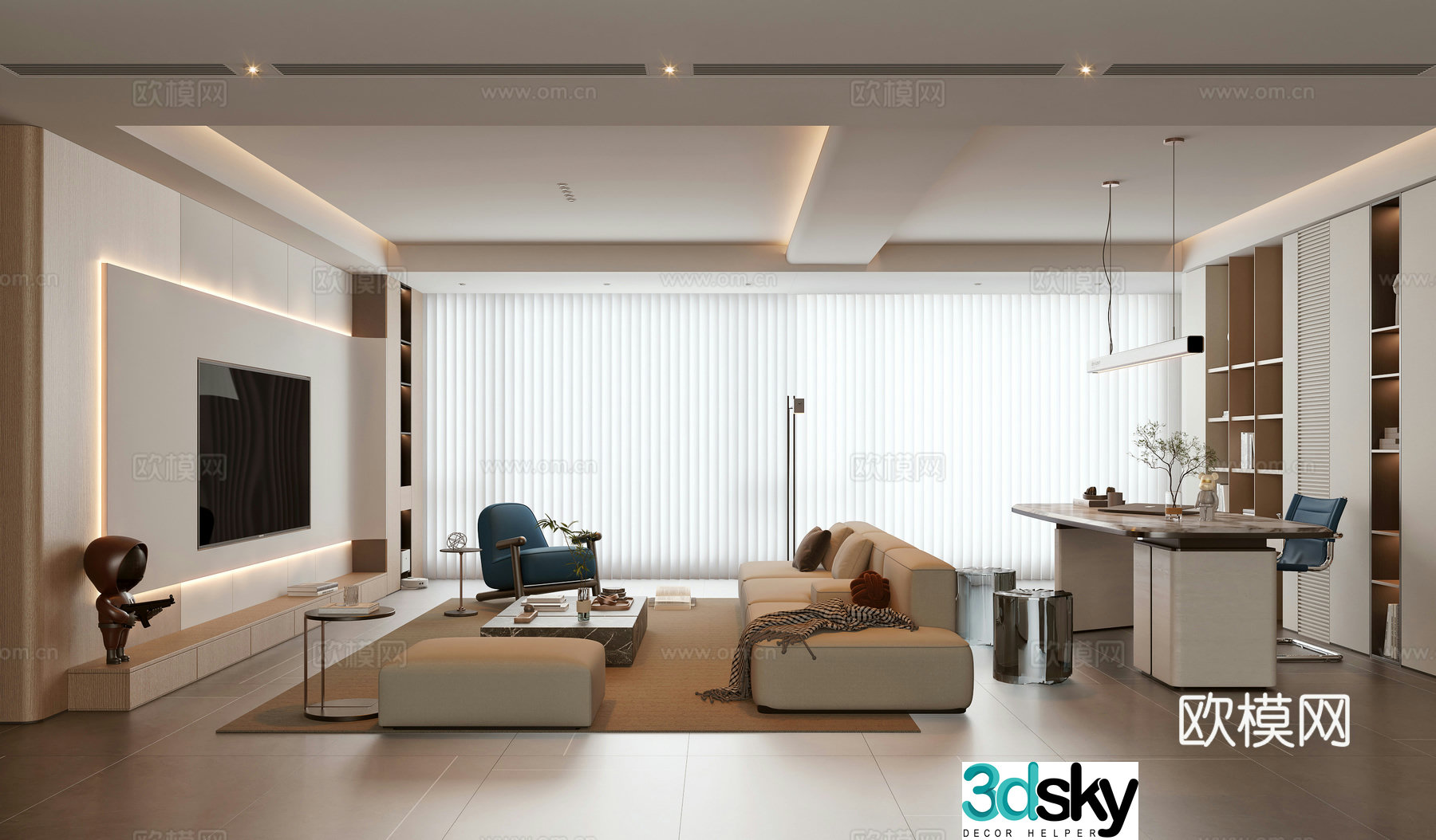 Modern light luxury living room 3d model