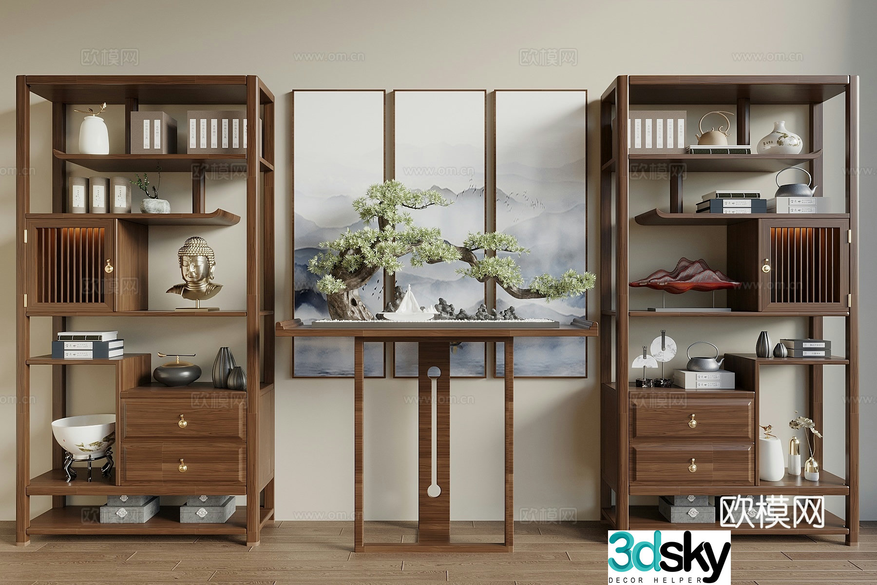 Song style new stroke ancient shelf bookshelf hanging paintings entrance cabinet end viewing table display cabinet display cabinet 3d model