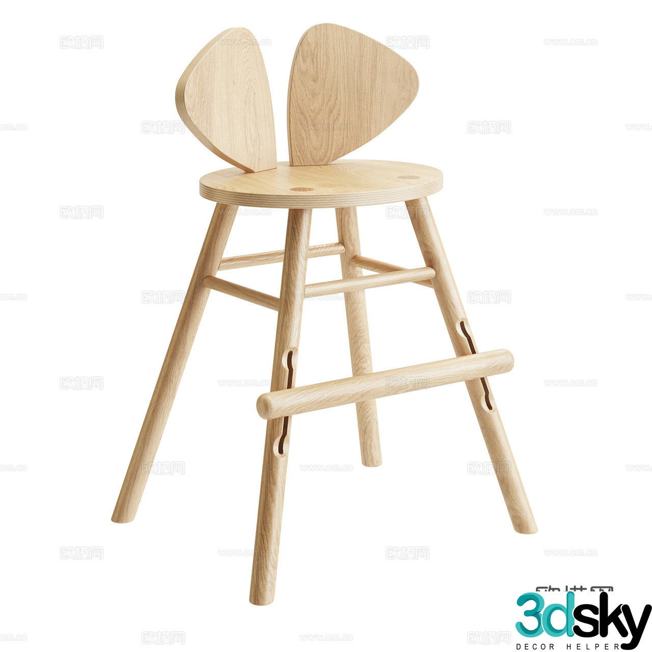 Nofred Nordic single chair dining chair oak chair wooden chair children’s chair book chair 3d model