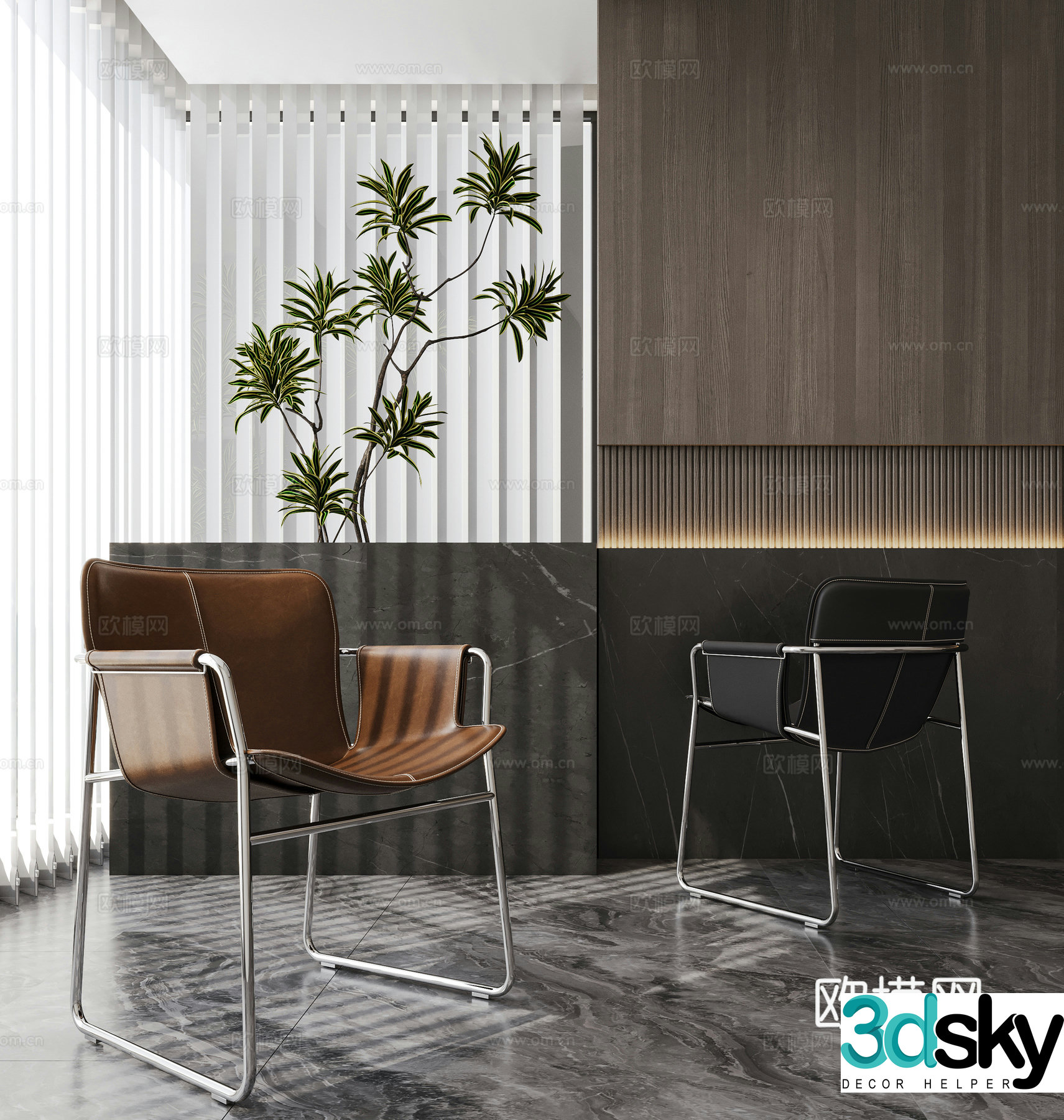 Modern single chair plant 3d model