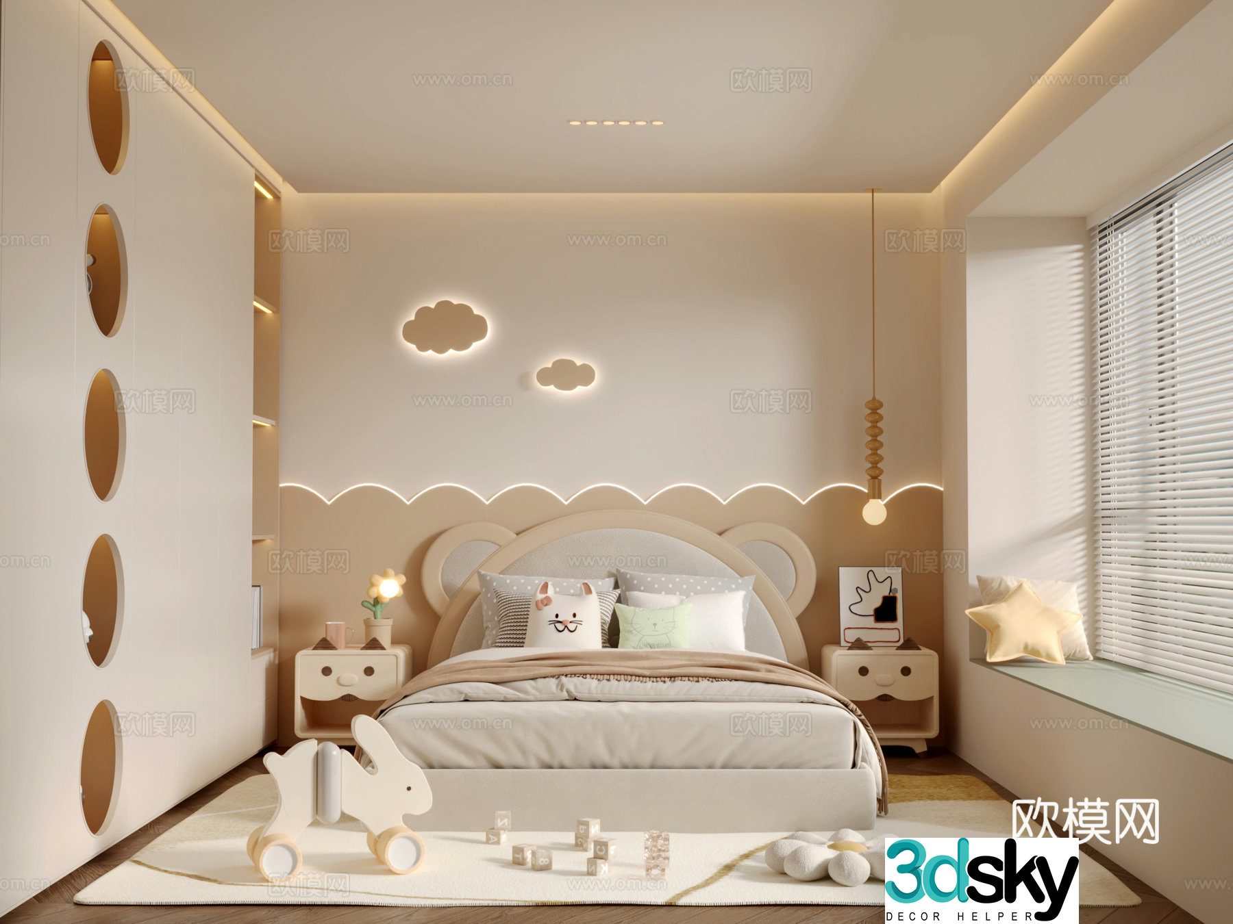 Modern creamy style children’s room 3d model
