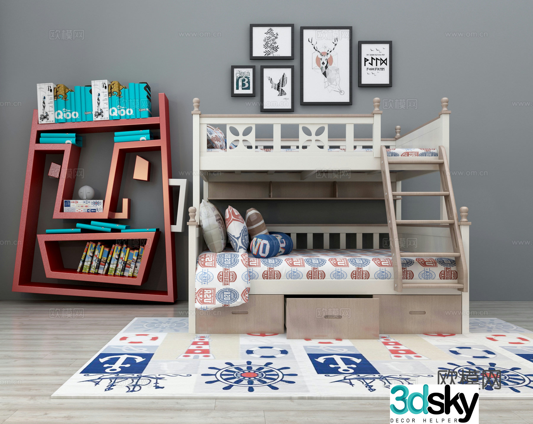 Modern children’s bed children’s bed solid wood bed bunk bed double layer 3D model