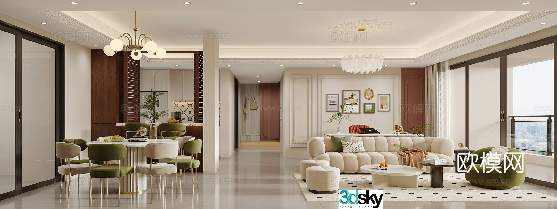 French Cream Style Restaurant 3D Model