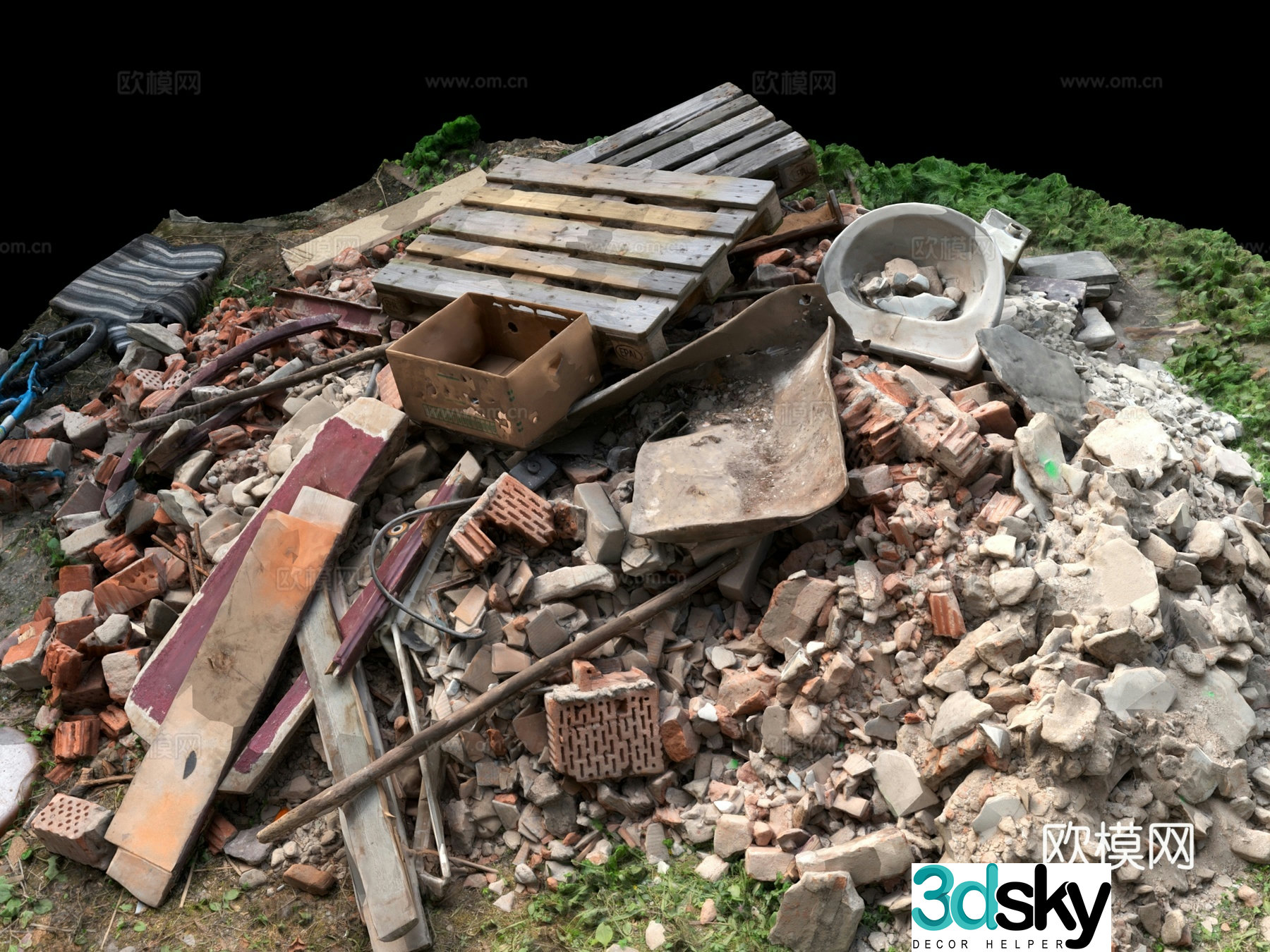 Brick fragments bricks building materials bricks red bricks slag construction 3D model