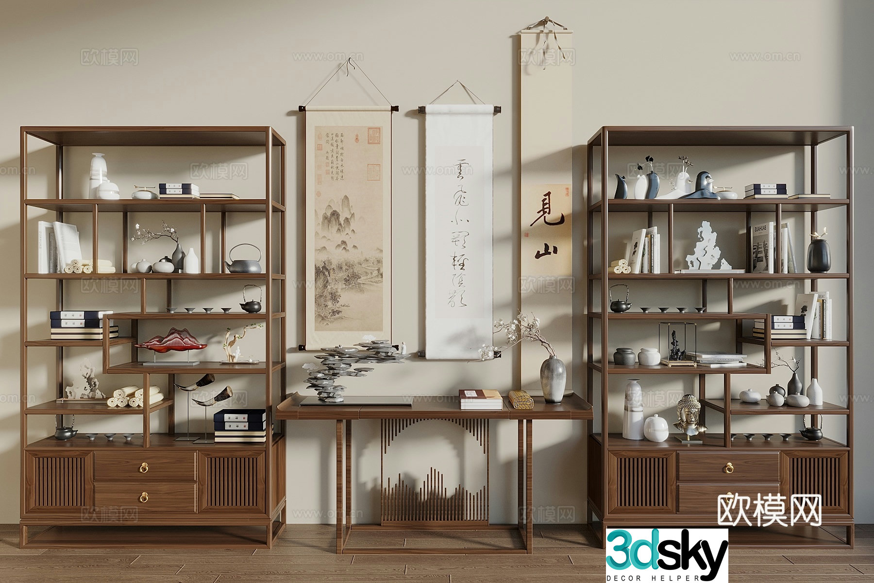 Song style new stroke ancient shelf bookshelf hanging paintings entrance cabinet end viewing table display cabinet display cabinet 3d model