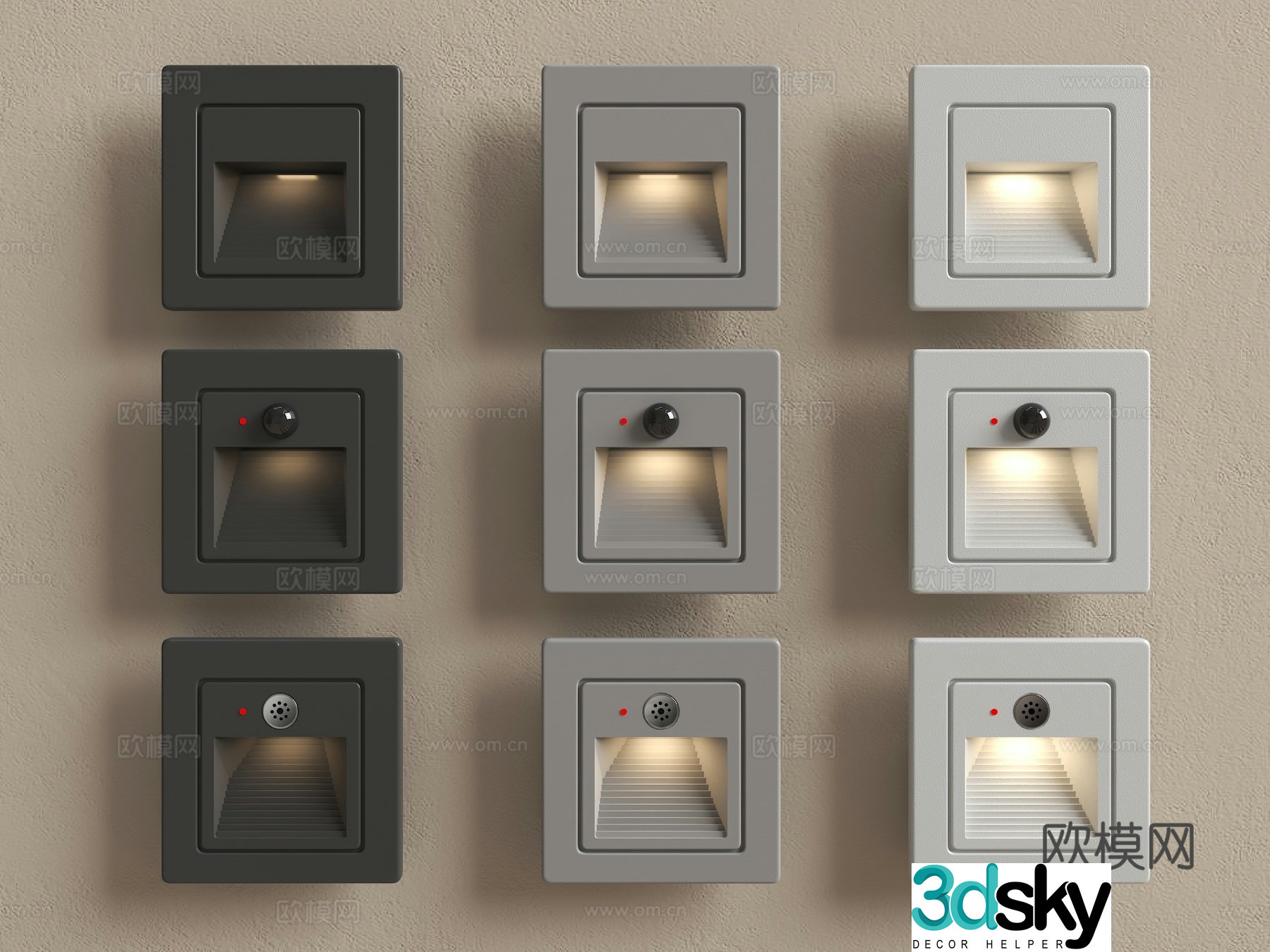 Modern staircase sensing lights stepping lights night lights infrared sensing lights foot 3D model