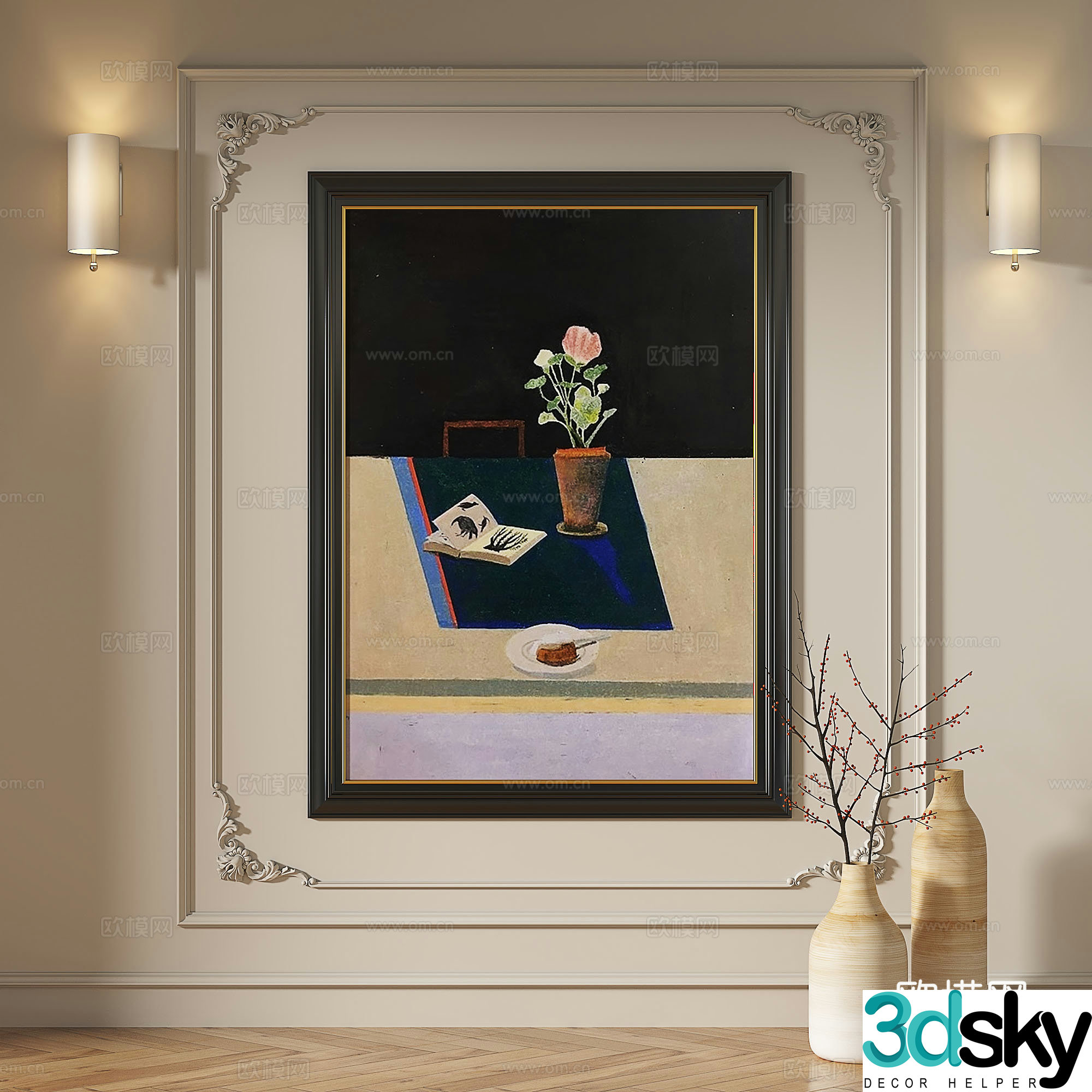 French retro oil painting modern simple light luxury modern decorative painting 3d model