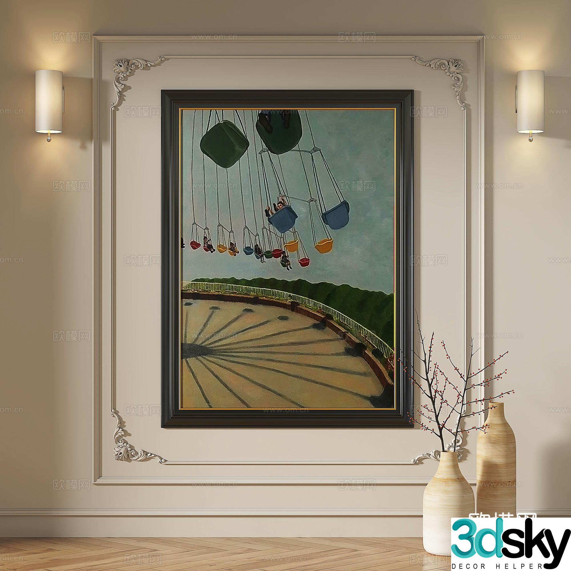 French retro oil painting modern simple light luxury modern decorative painting 3d model