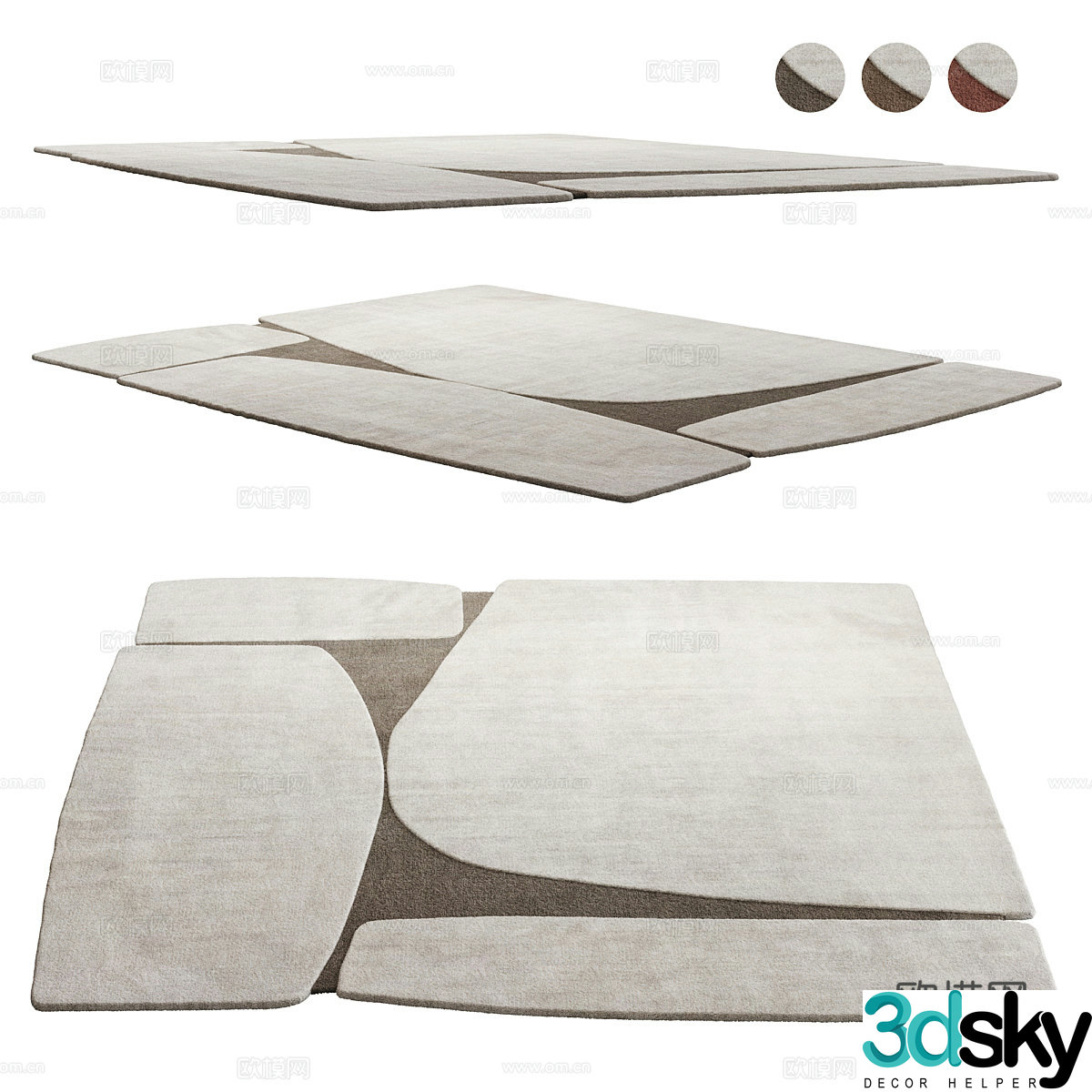 Modern cream style wool fabric carpet 3d model