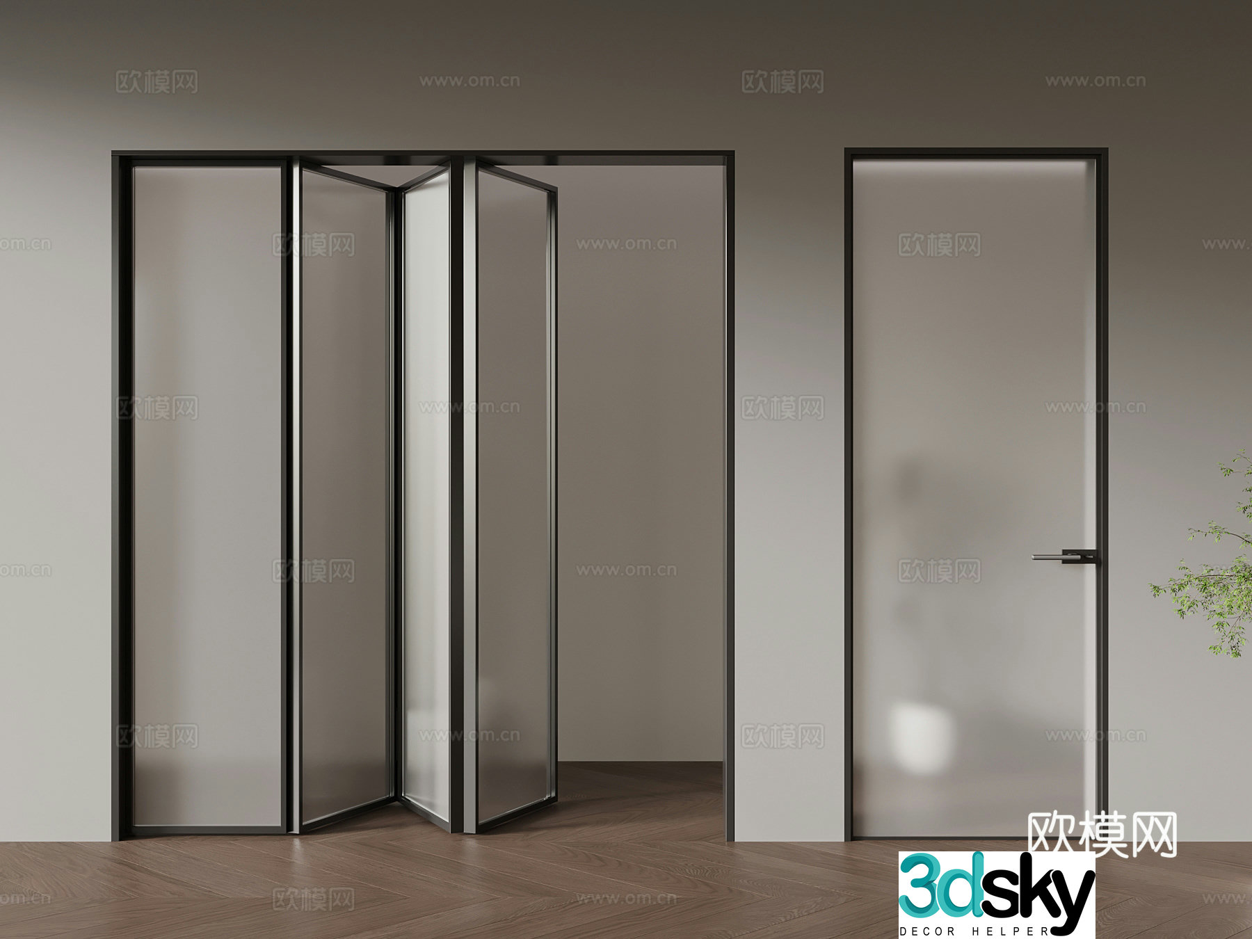 Modern folding door Single open door Glass door 3D model
