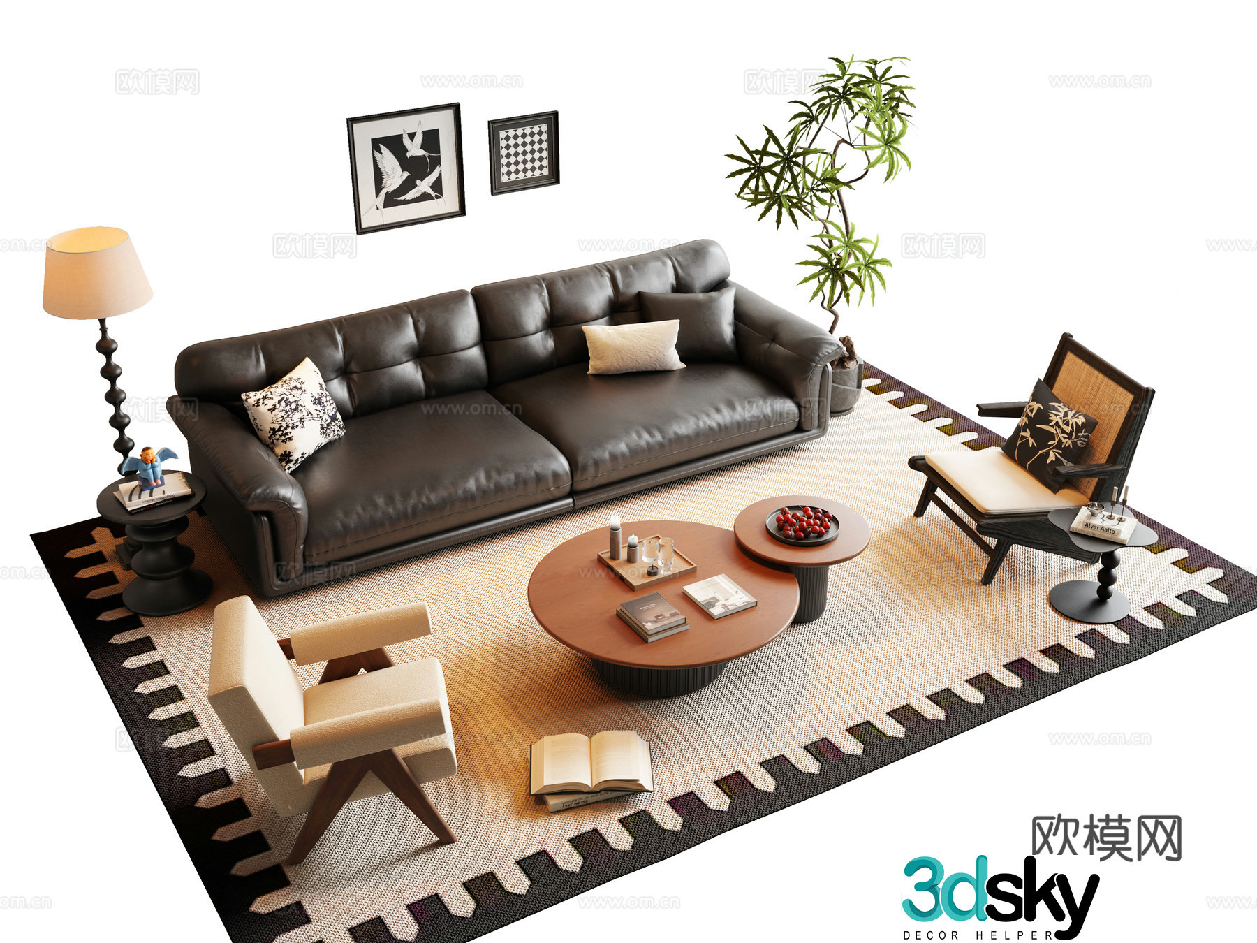 French medieval sofa coffee table combination 3D model
