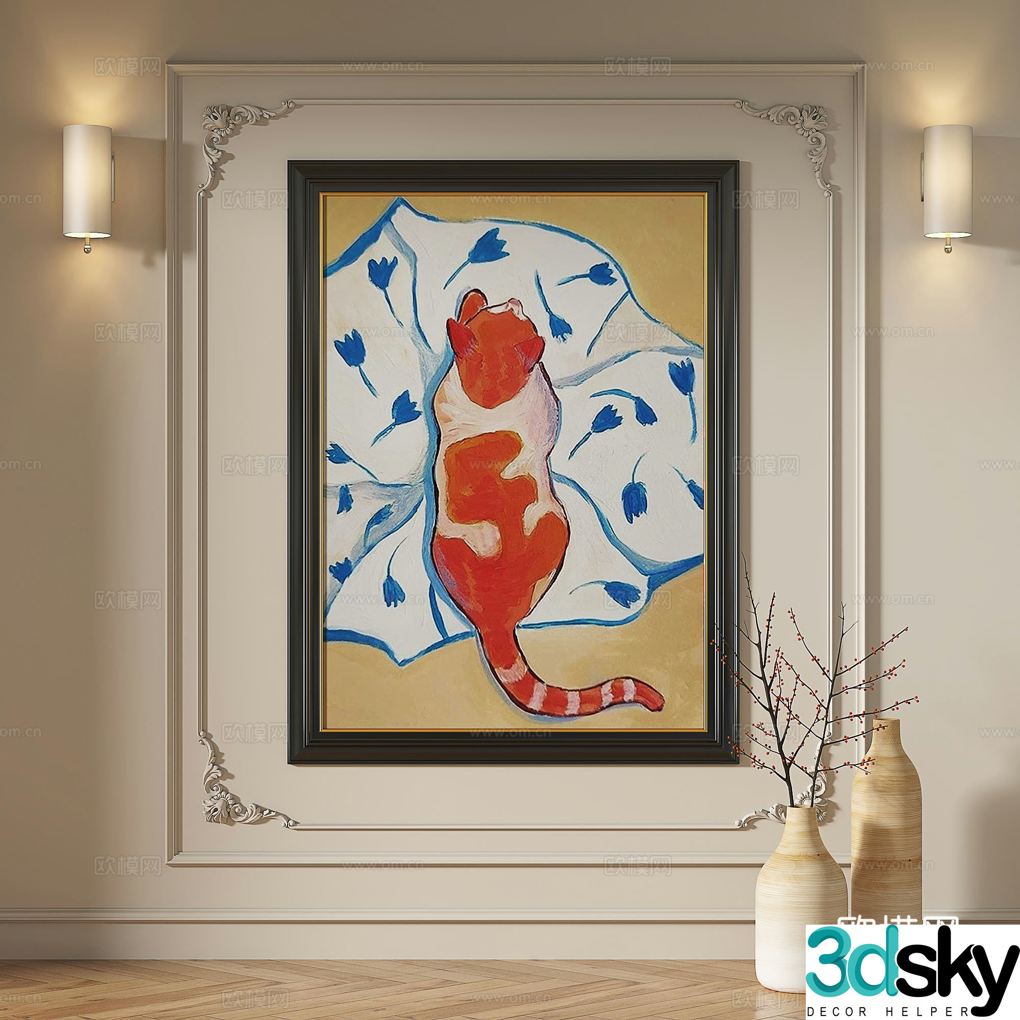 French retro oil painting modern simple light luxury modern decorative painting 3d model