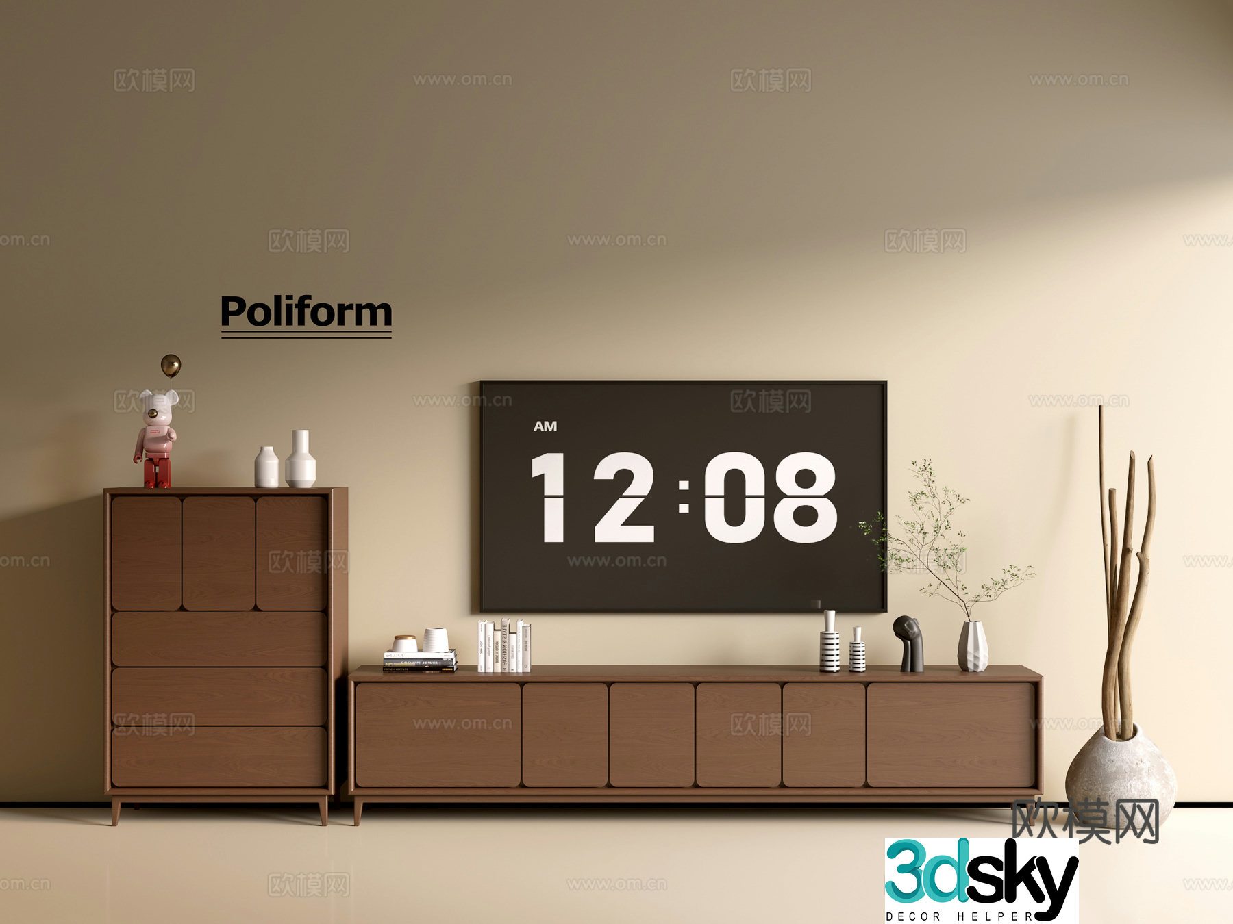 Modern wood grain TV cabinet simple side cabinet chest of drawers low cabinet whole cabinet side cabinet balcony 3D model