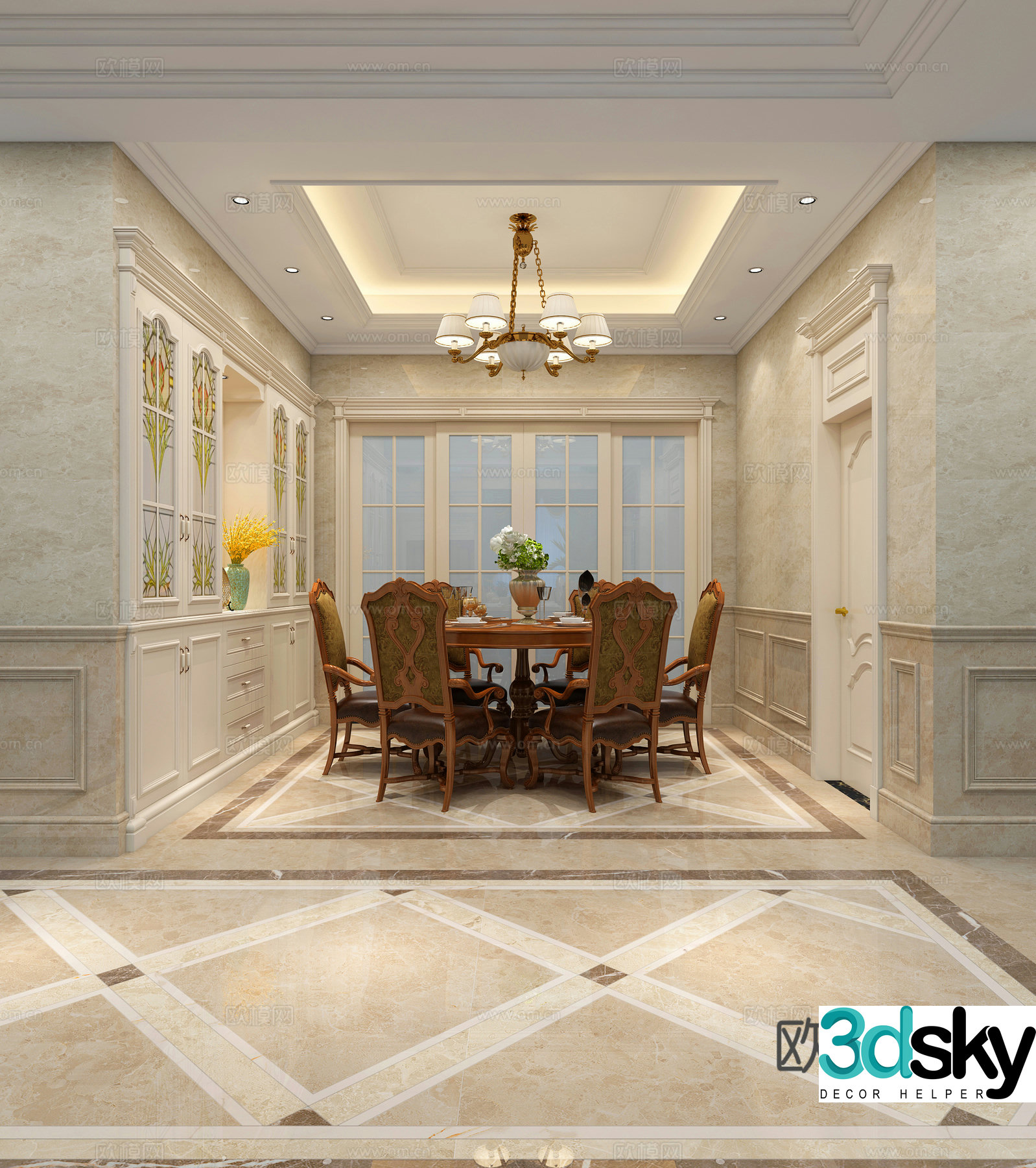 Jian European Villa High Living Room 3D Model