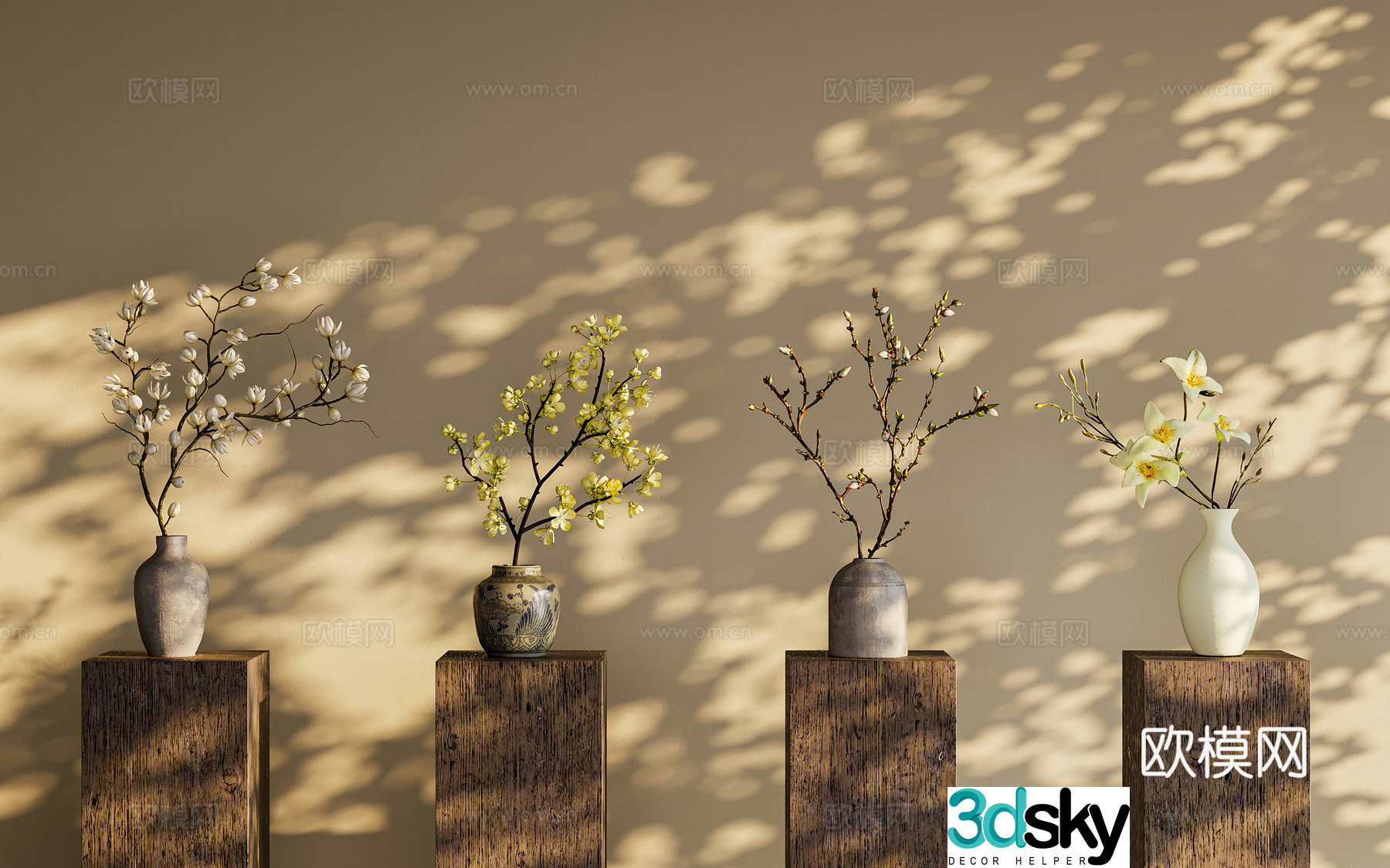 New Chinese style Chinese flower art Ji Ji Middle ancient flower art dry branch flower arrangement ceramic vase flower arrangement 3D model