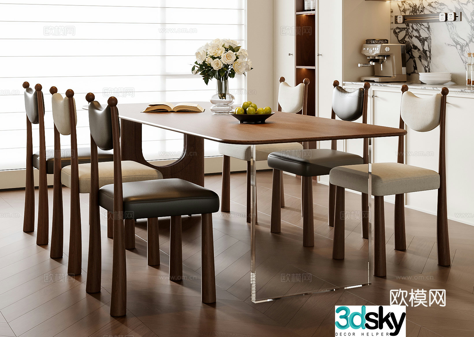 French dining table and chair combination 3D model