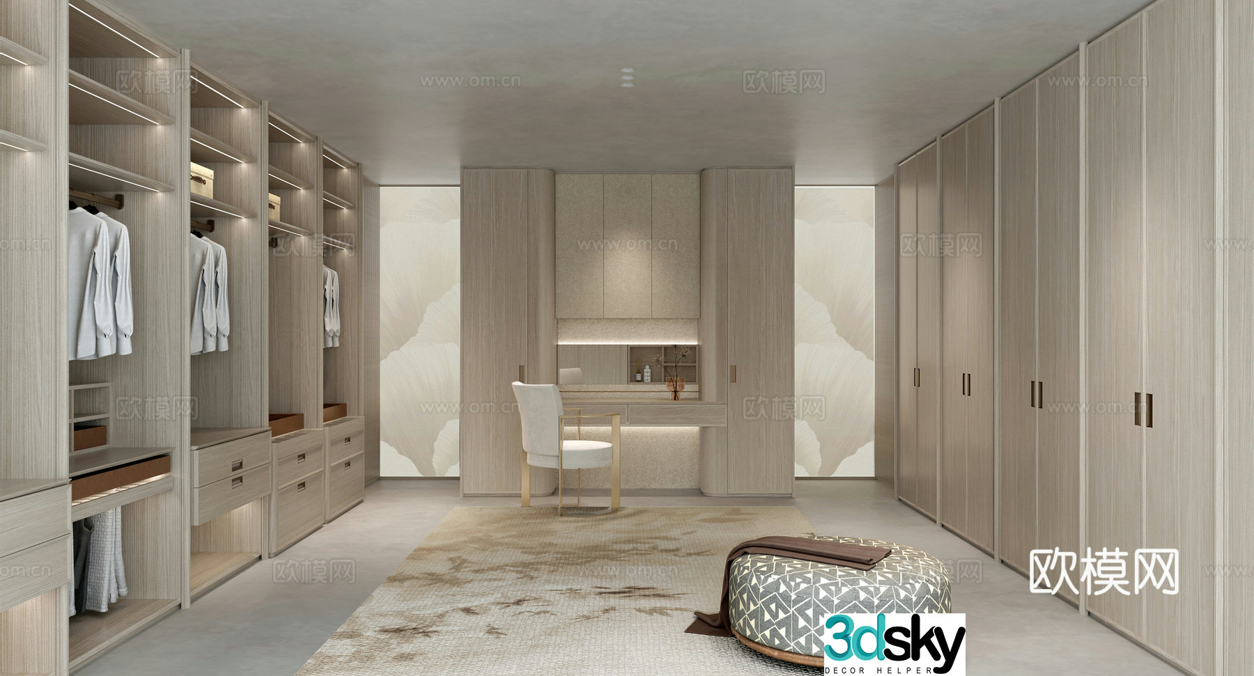Cloakroom U-shaped cloakroom Song Shiji Wardrobe Dressing table 3D model