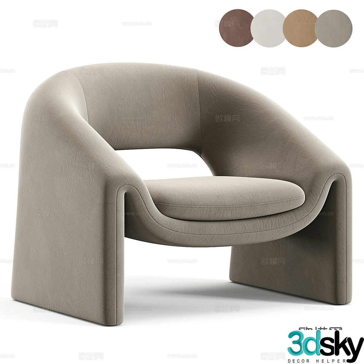 Modern Italian cream style fabric armchair 3d model