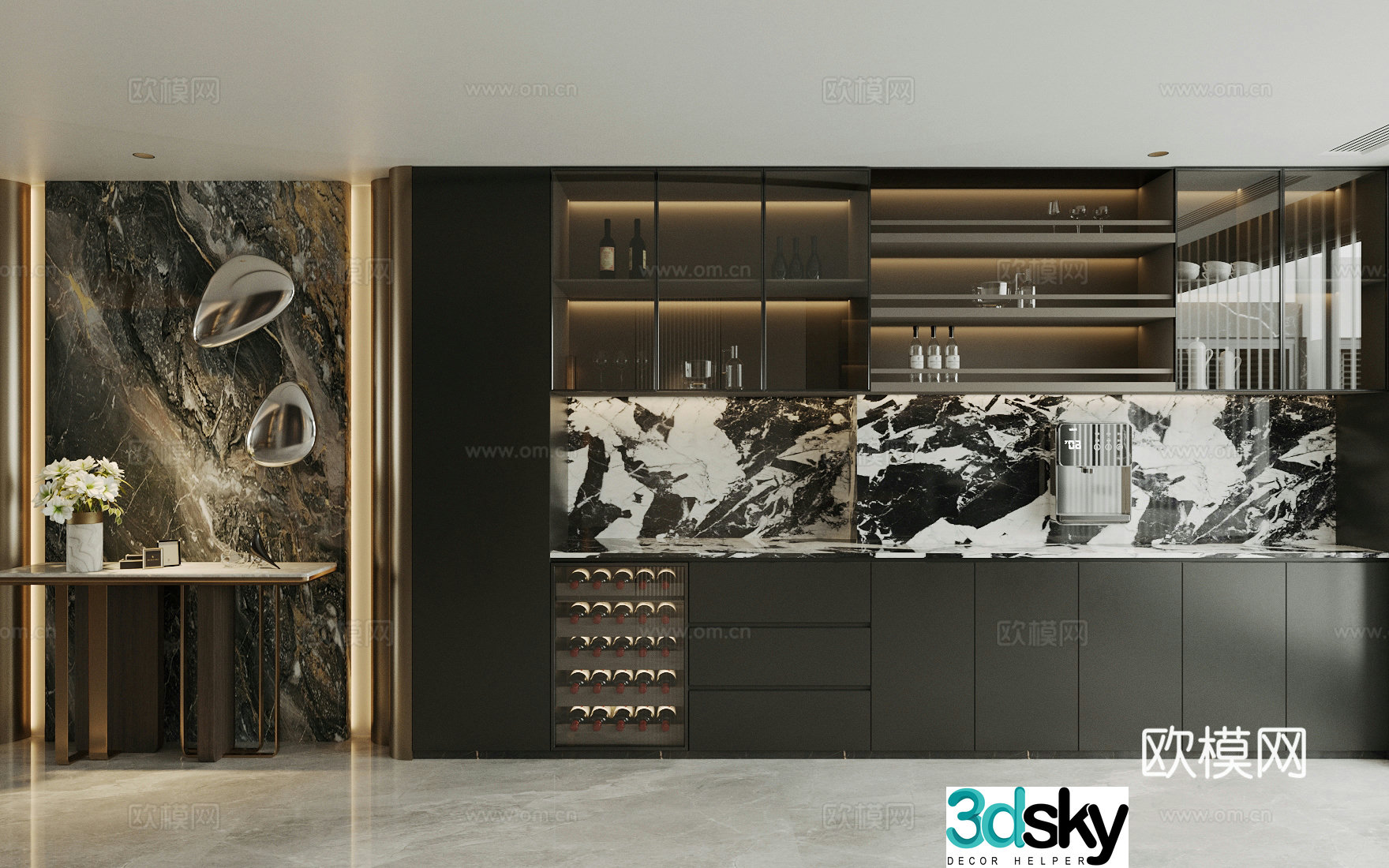 Modern Italian sideboard light luxury Italian sideboard wine sideboard finished sideboard 3D model