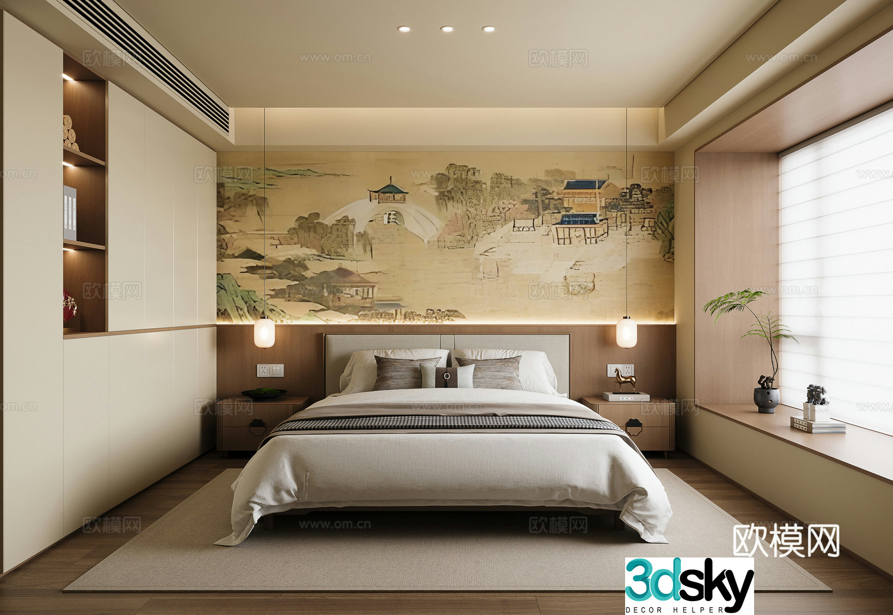 New Chinese style Song style bedroom New Chinese style bedroom without lights Song style double bed Song style vase 3D model