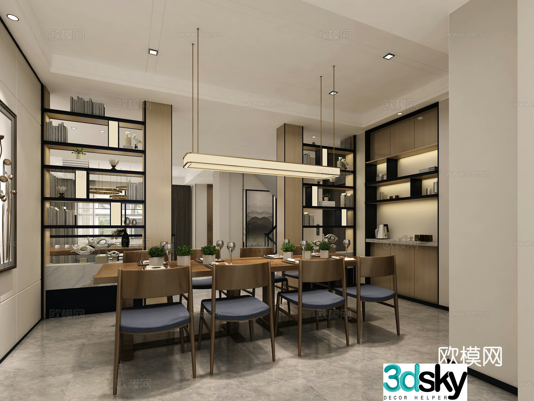 Modern villa living and dining room 3d model