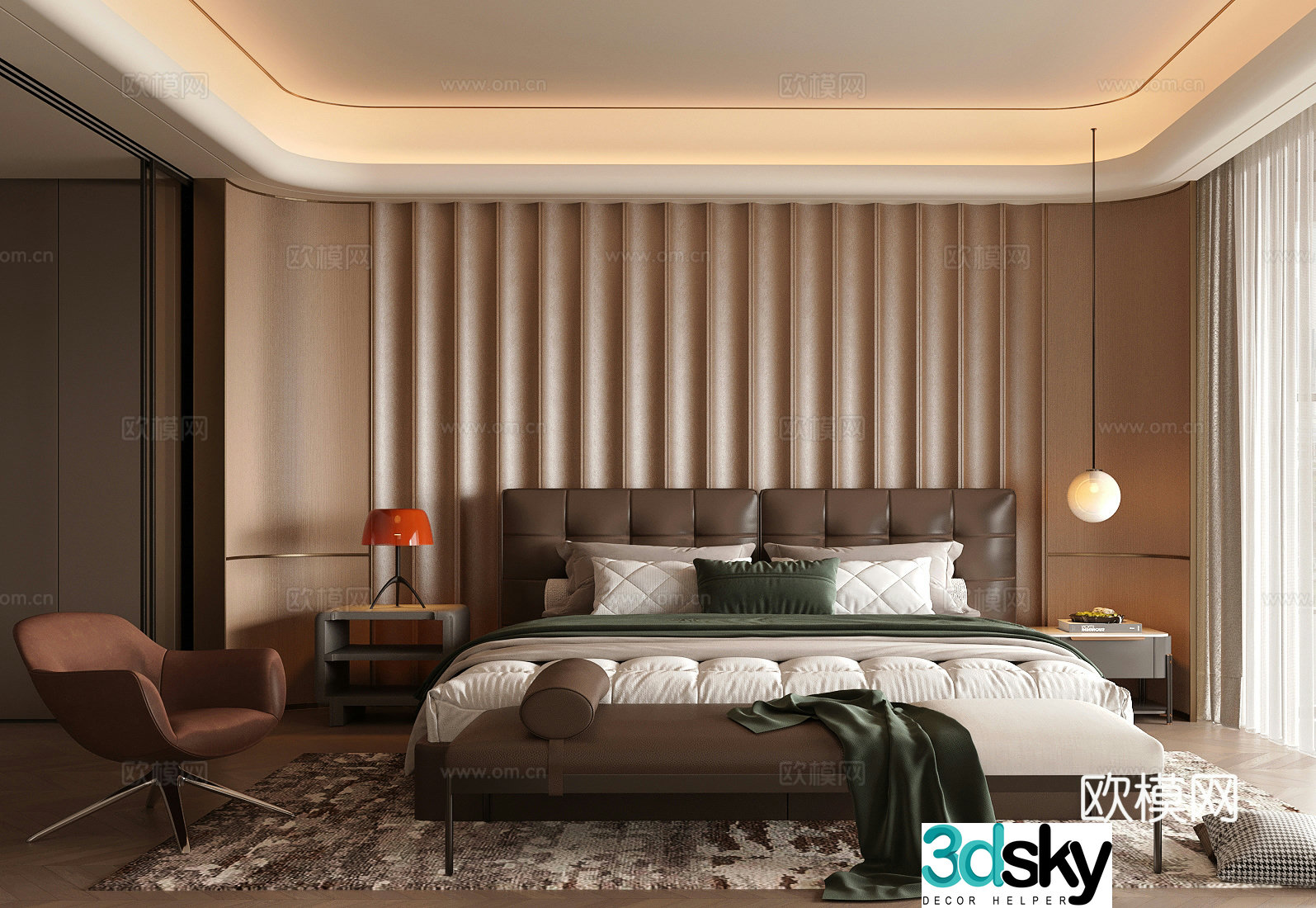 Modern Italian home bedroom Light luxury Italian bedroom Superior gray bedroom Bedroom without owner light 3D model