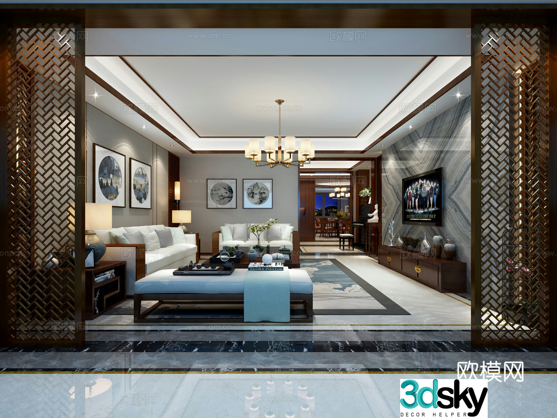 New Chinese style living room dining room 3d model