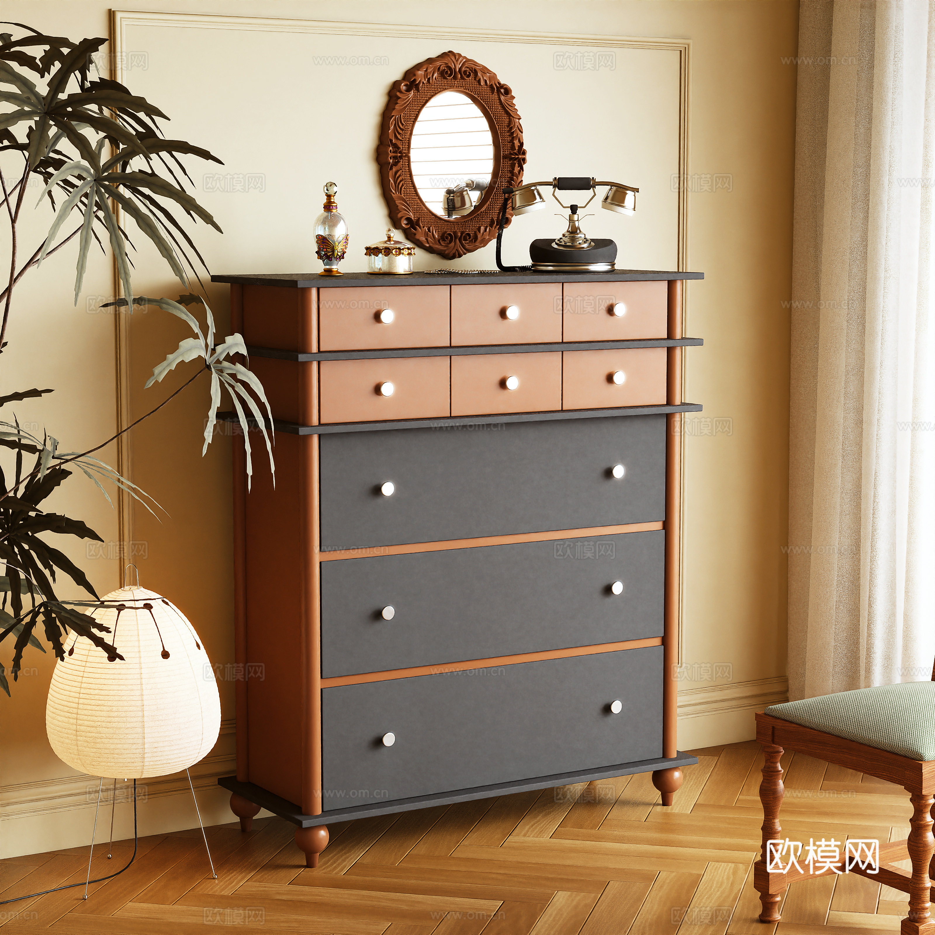 Middle-aged style chest of drawers side cabinet storage cabinet entrance cabinet 3d model