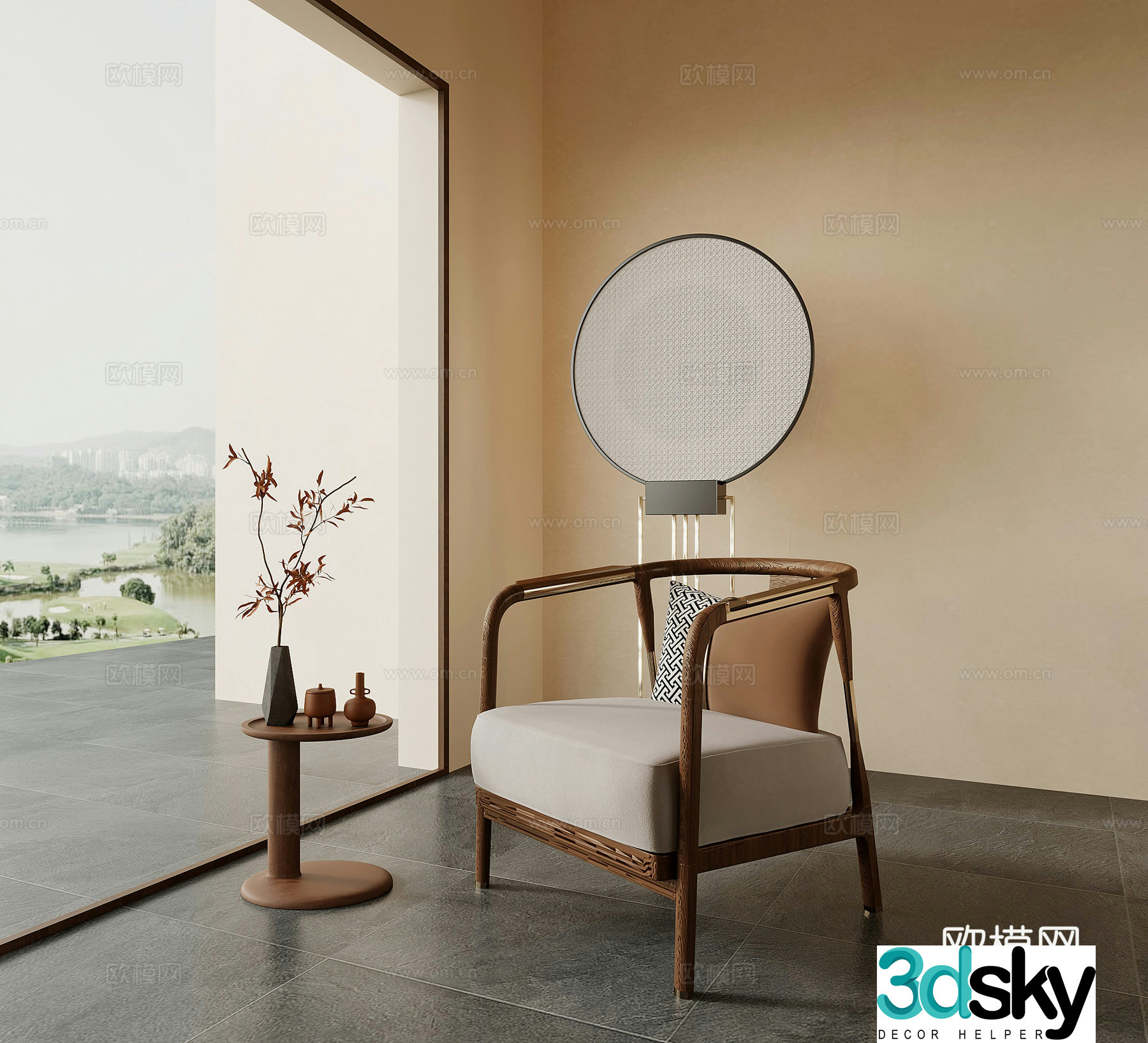 Leisure chair new Chinese style leisure chair floor lamp side table accessories ornaments 3D model