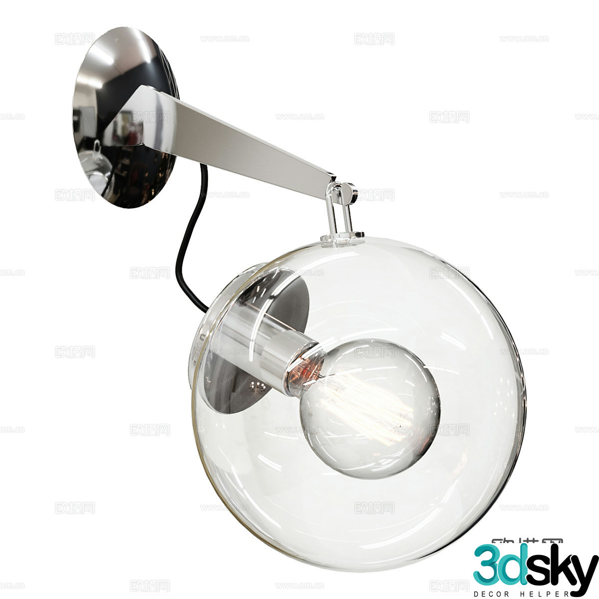 Modern minimalist spherical glass wall lamp 3d model