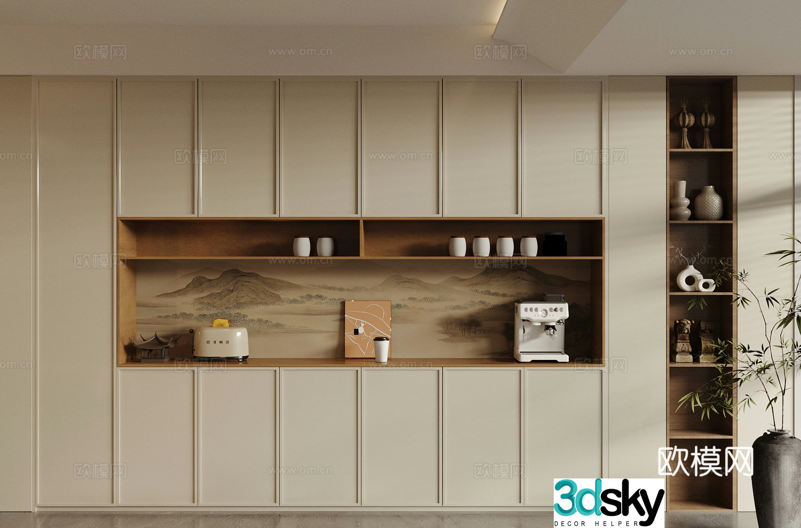 New Chinese-style Zen sideboard tea cabinet sideboard refrigerator sideboard sideboard meal preparation sideboard 3D model