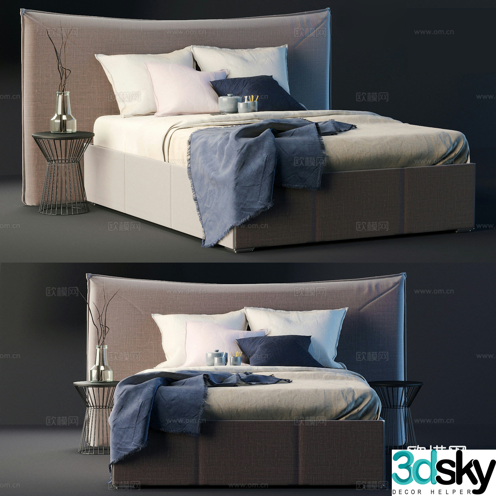 Modern double bed nightstand 3d model