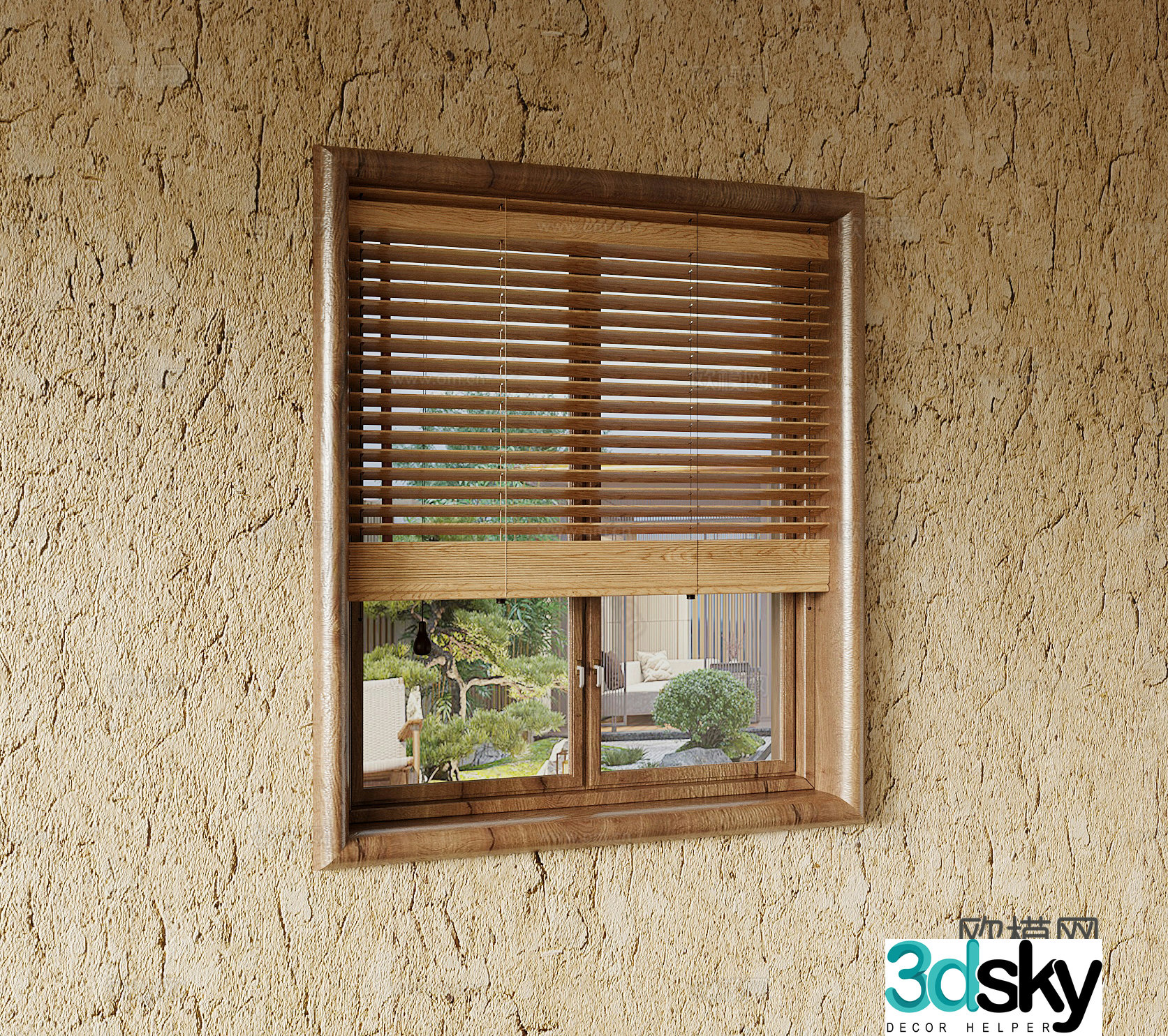 Window Jijifeng window double window venetian blind solid wood window 3D model