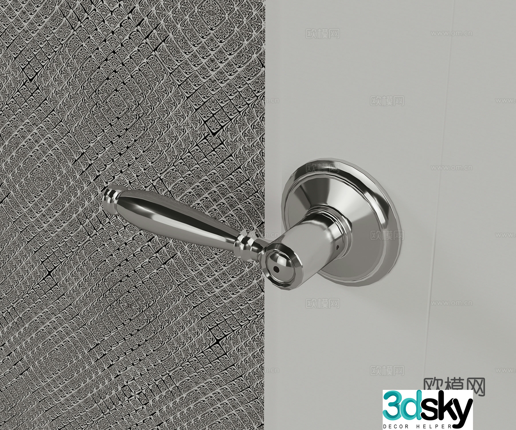Modern door lock metal handle 3d model