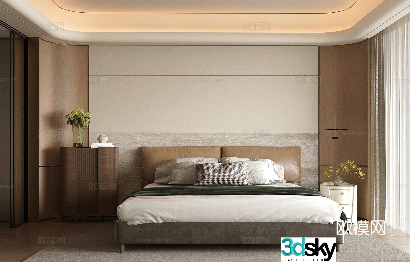 Modern Italian home bedroom Light luxury Italian bedroom Superior gray bedroom Bedroom without owner lights Flower art 3d model