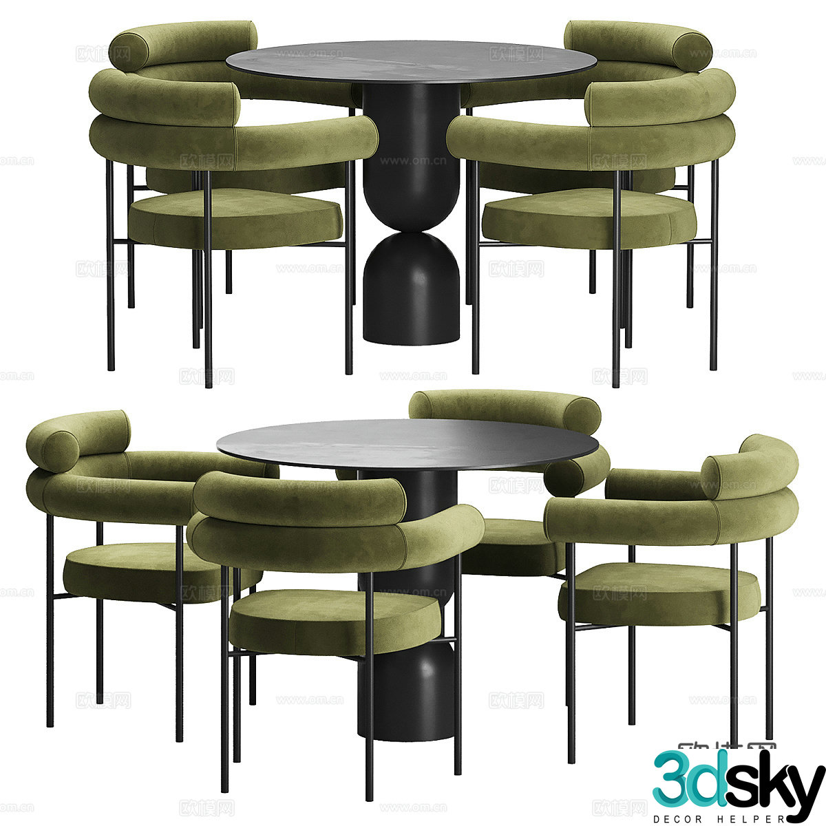 Modern Italian round dining table and chair 3d model