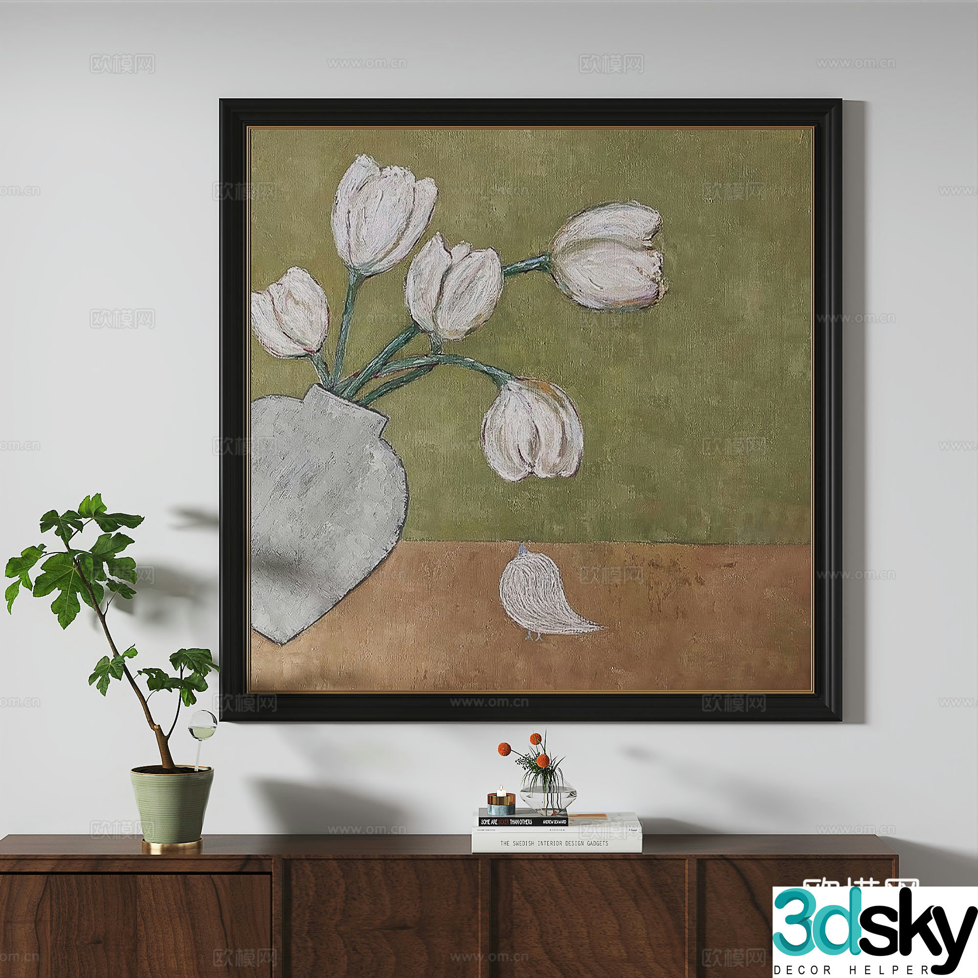 Middle ages retro modern light luxury french abstract decorative painting 3d model