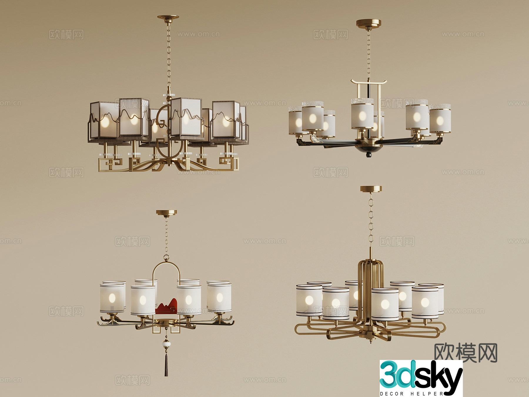 Chandelier New Chinese Chandelier 3D Model