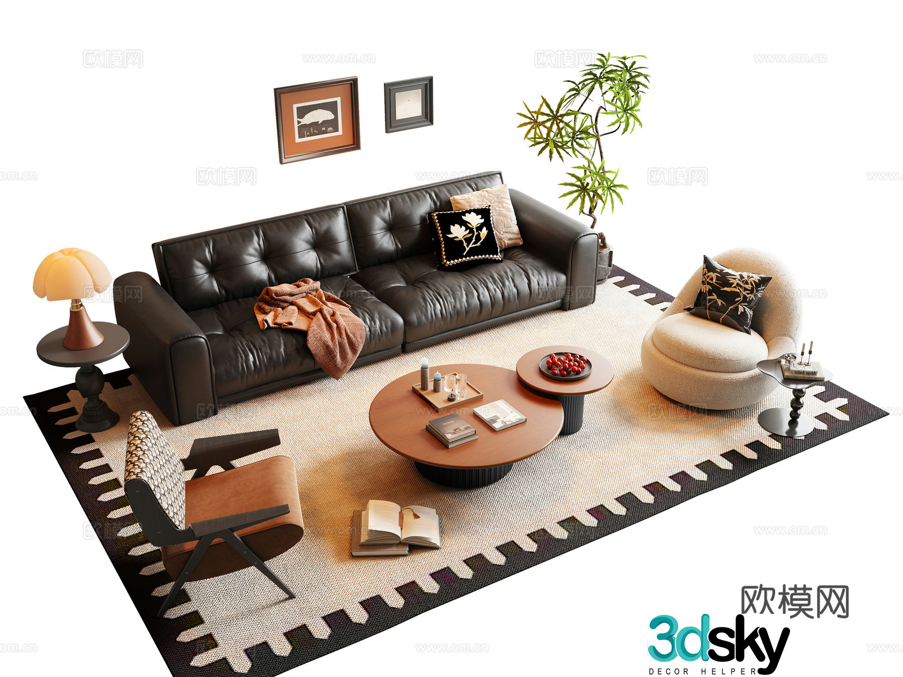 French medieval sofa coffee table combination 3D model
